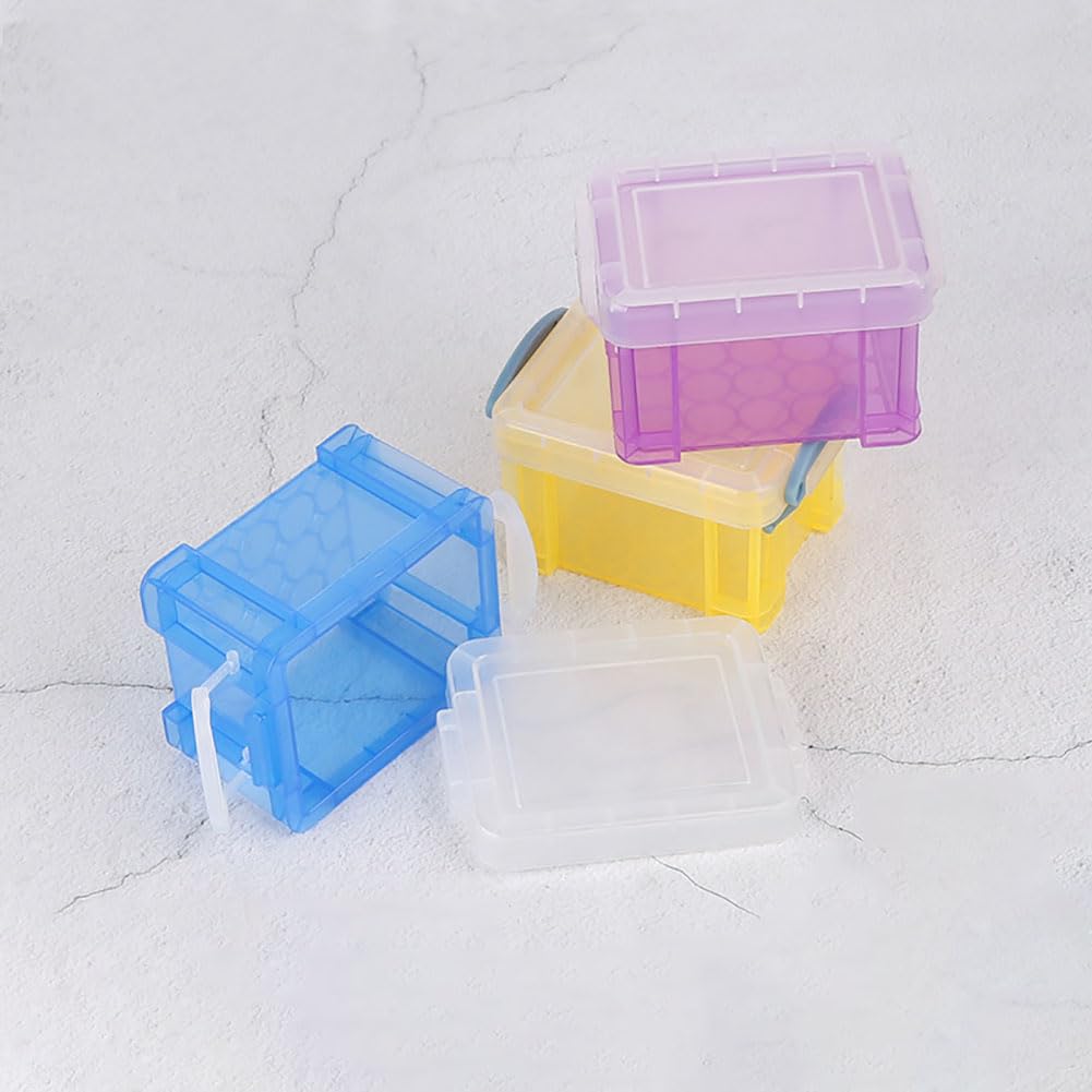 6-Piece Small Plastic Storage Box Set - Mini Rectangle Organizer Containers with Hinged Lids for Beads, Crafts & Small Items | Colorful Clear Cases for Jewelry Making, Office Supplies & Home Organization