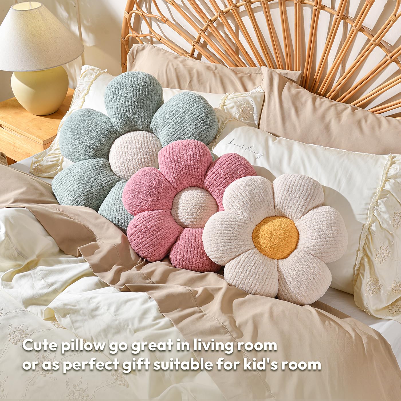 Floral Shaped Pillow - Soft Flower Floor Cushion for Home Decor, Aesthetic Accent Pillow for Bed, Sofa & Couch (White, 19.7