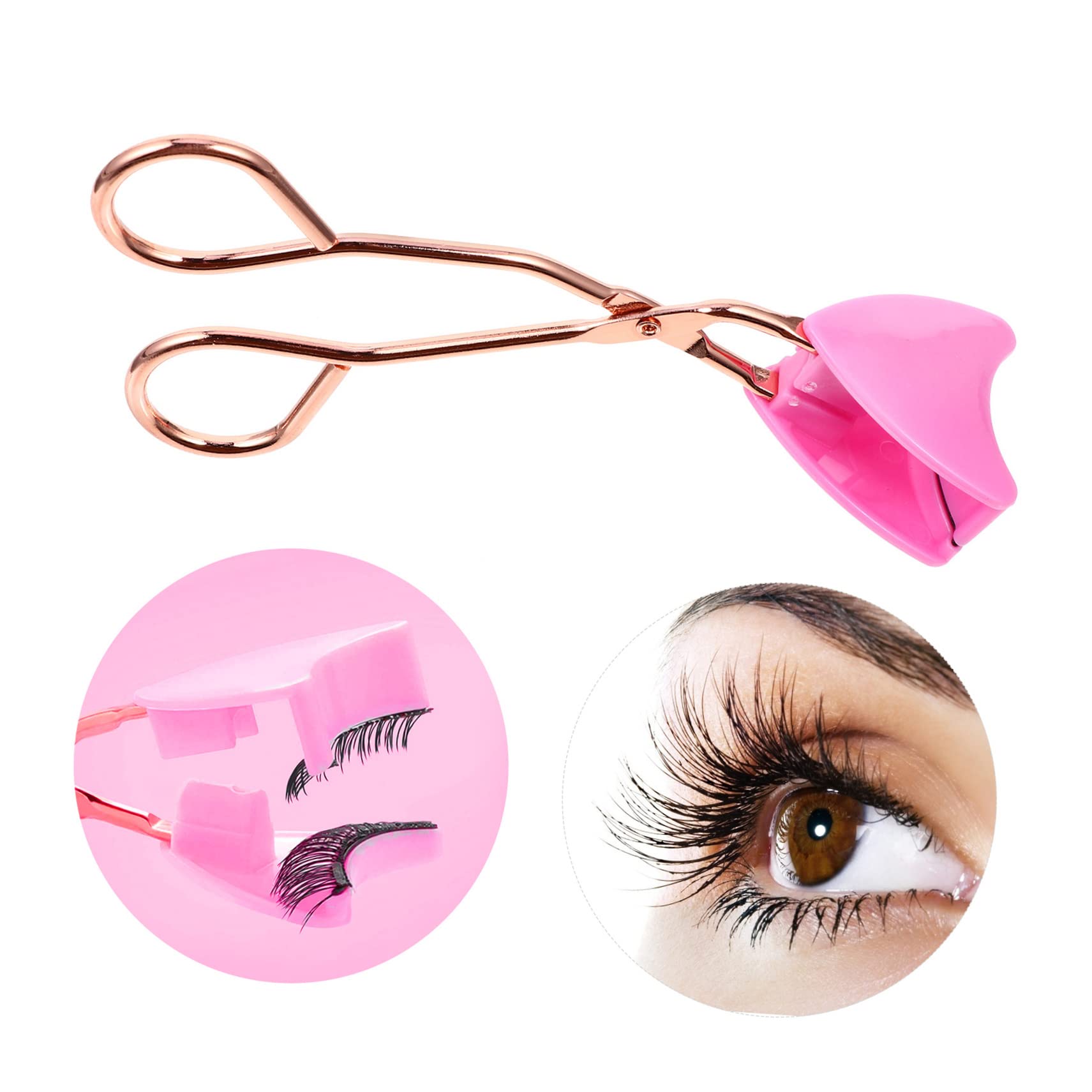 FOMIYES Magnetic Eyelash Curler Kit - Stainless Steel Rose Gold False Lash Clip with Deep Pink Handle | Gentle No-Damage Makeup Tool for Perfect Lashes | Ideal for Daily Use, Special Occasions & Professional Makeup Artists
