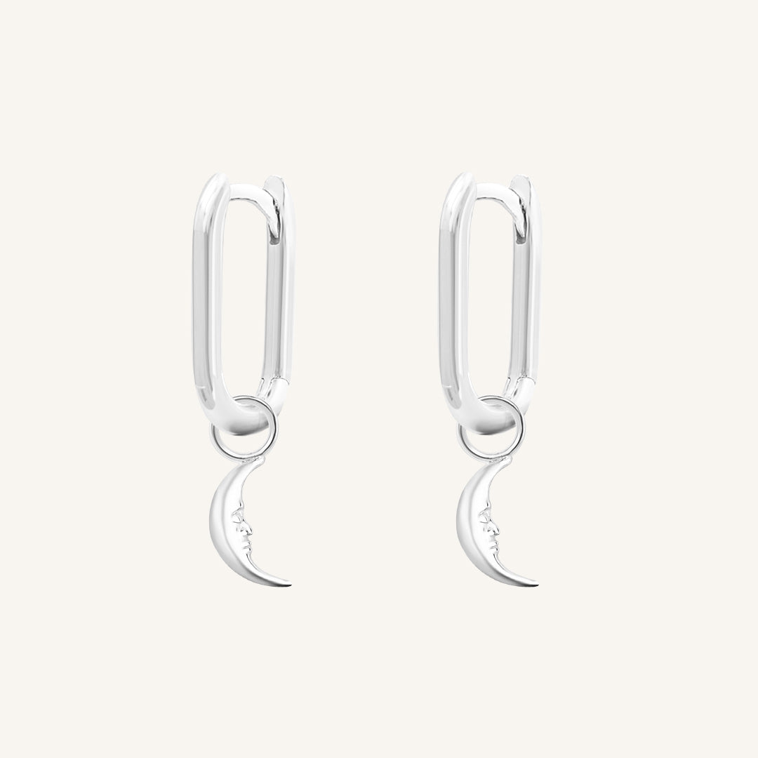 Patience Moon Rectangle Hoops - Elegant Silver Geometric Earrings for Women | Perfect for Everyday Wear, Parties & Special Occasions