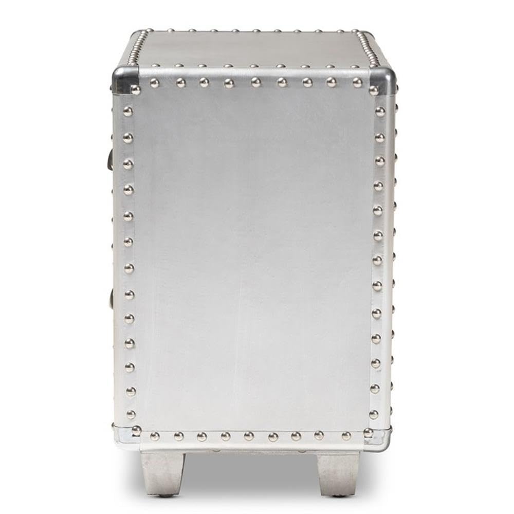 BOWERY HILL Modern 2-Drawer Silver Metal Nightstand - Sleek Bedside Table for Bedroom, Living Room & Office Storage