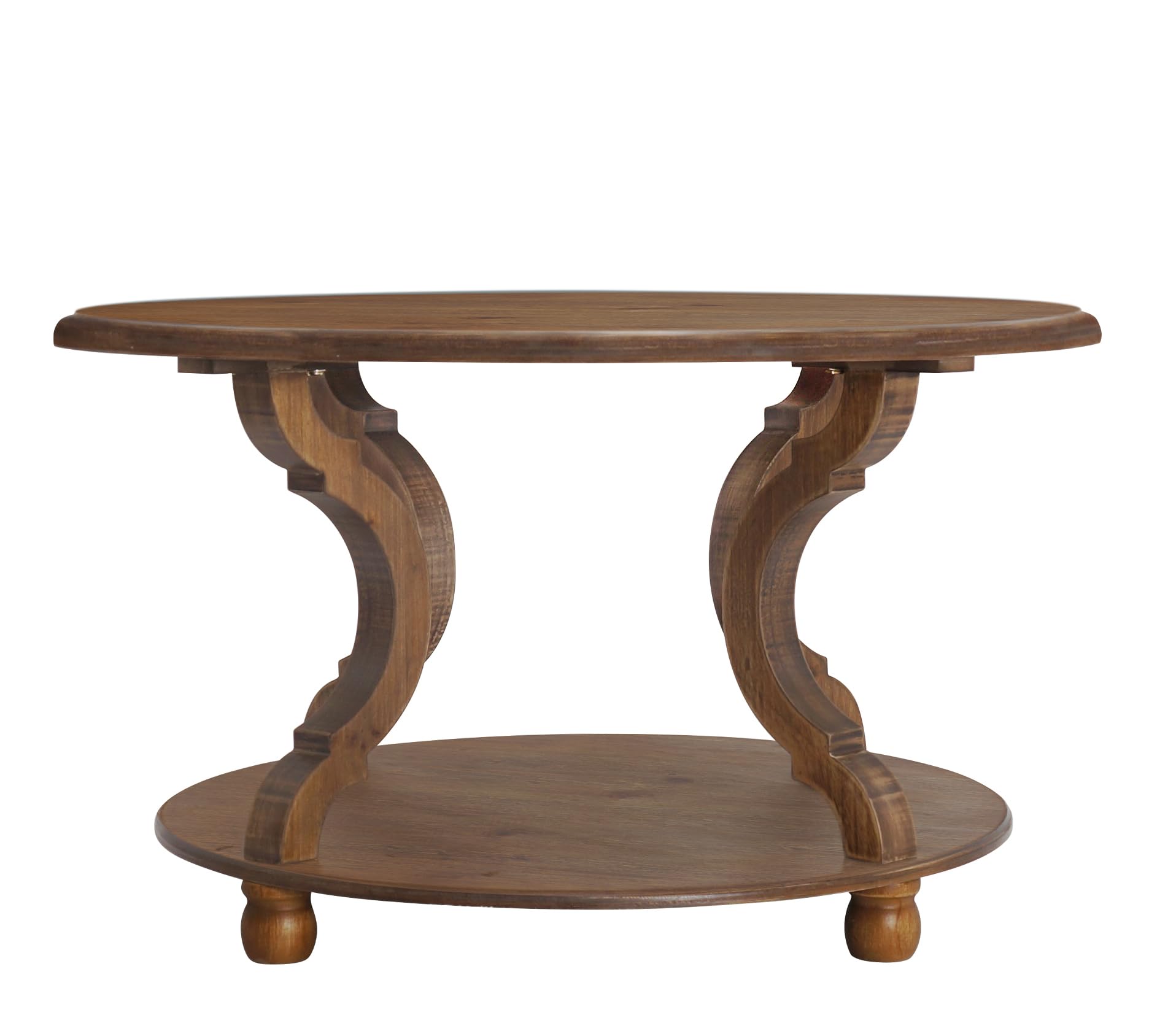 FINECASA 31.0x18.3 Inches Round Wood Coffee Table with Storage Shelf, Natural Finish Carved Legs Accent Table for Living Room, Sofa & Cocktail Table - Perfect for Small Spaces, Home Decor & Entertaining Guests
