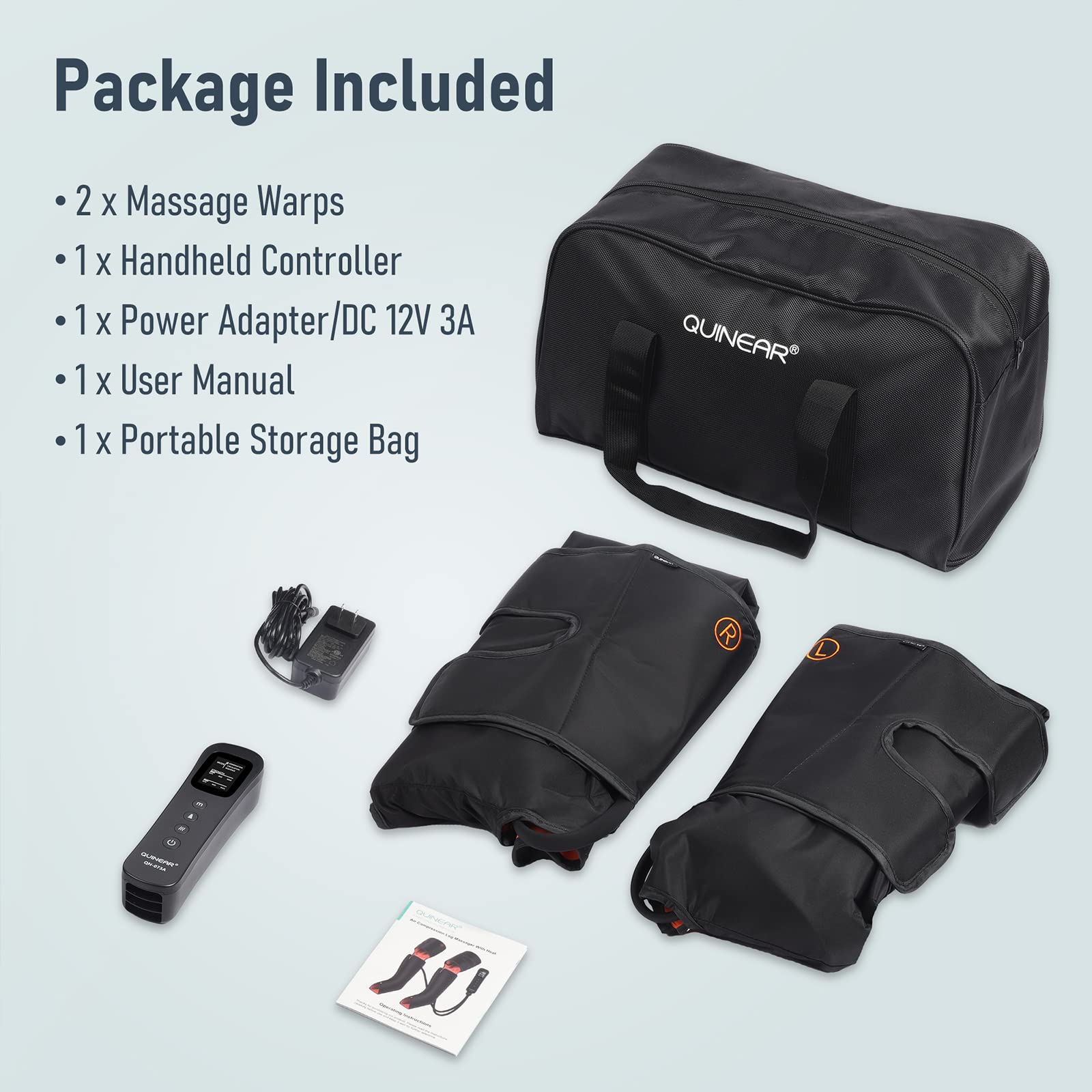 QUINEAR 3-in-1 Leg Massager with Heat & Compression - Foot Calf Thigh Massage Boots for Swollen Legs, Edema, RLS Pain Relief - FSA HSA Eligible - Perfect for Home Relaxation, Post-Workout Recovery & Circulation Improvement