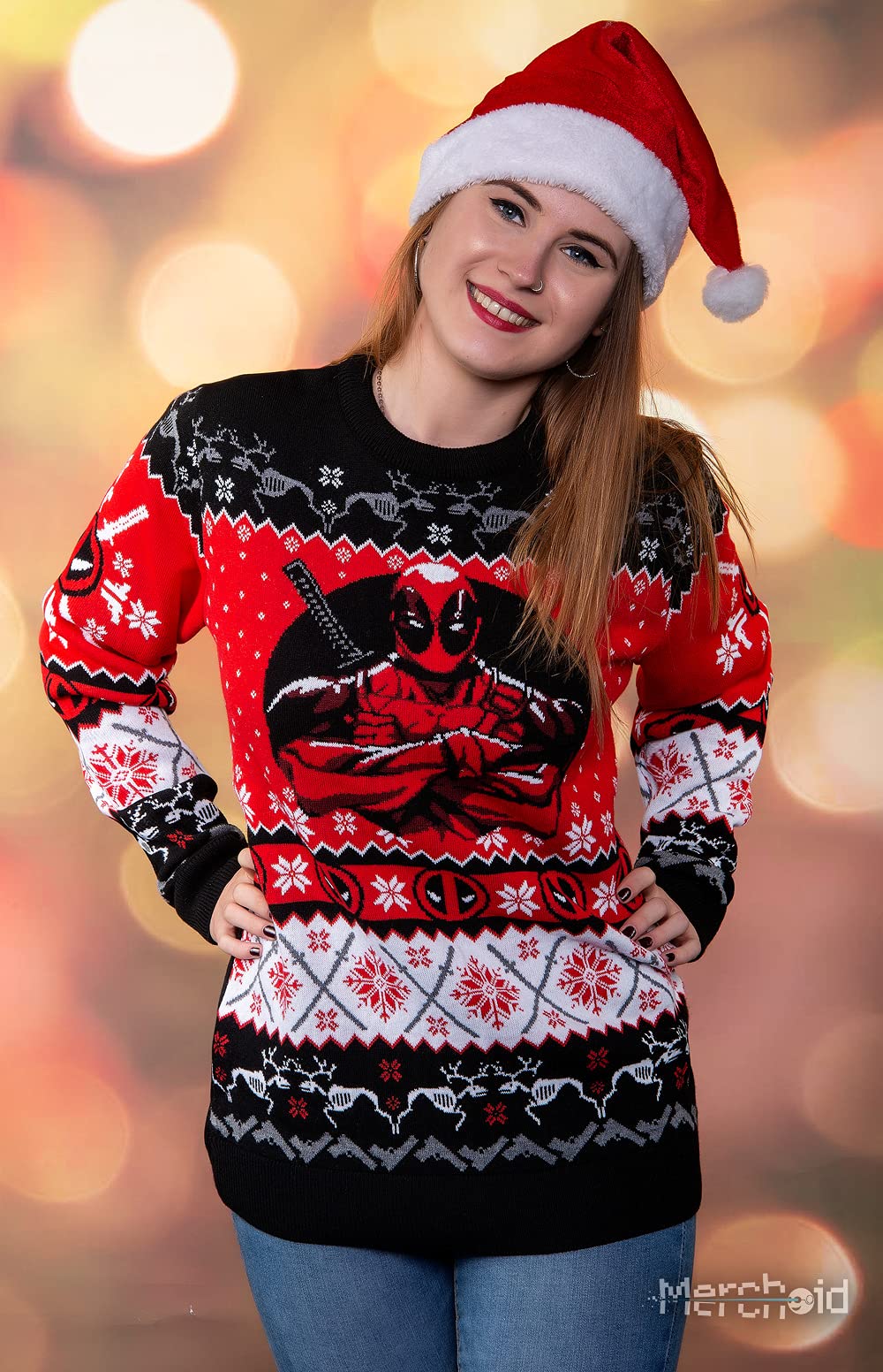Deadpool Ugly Christmas Sweater for Men & Women - Marvel Xmas Gift - Funny Holiday Party Outfit for Cosplay, Office Party & Family Gatherings