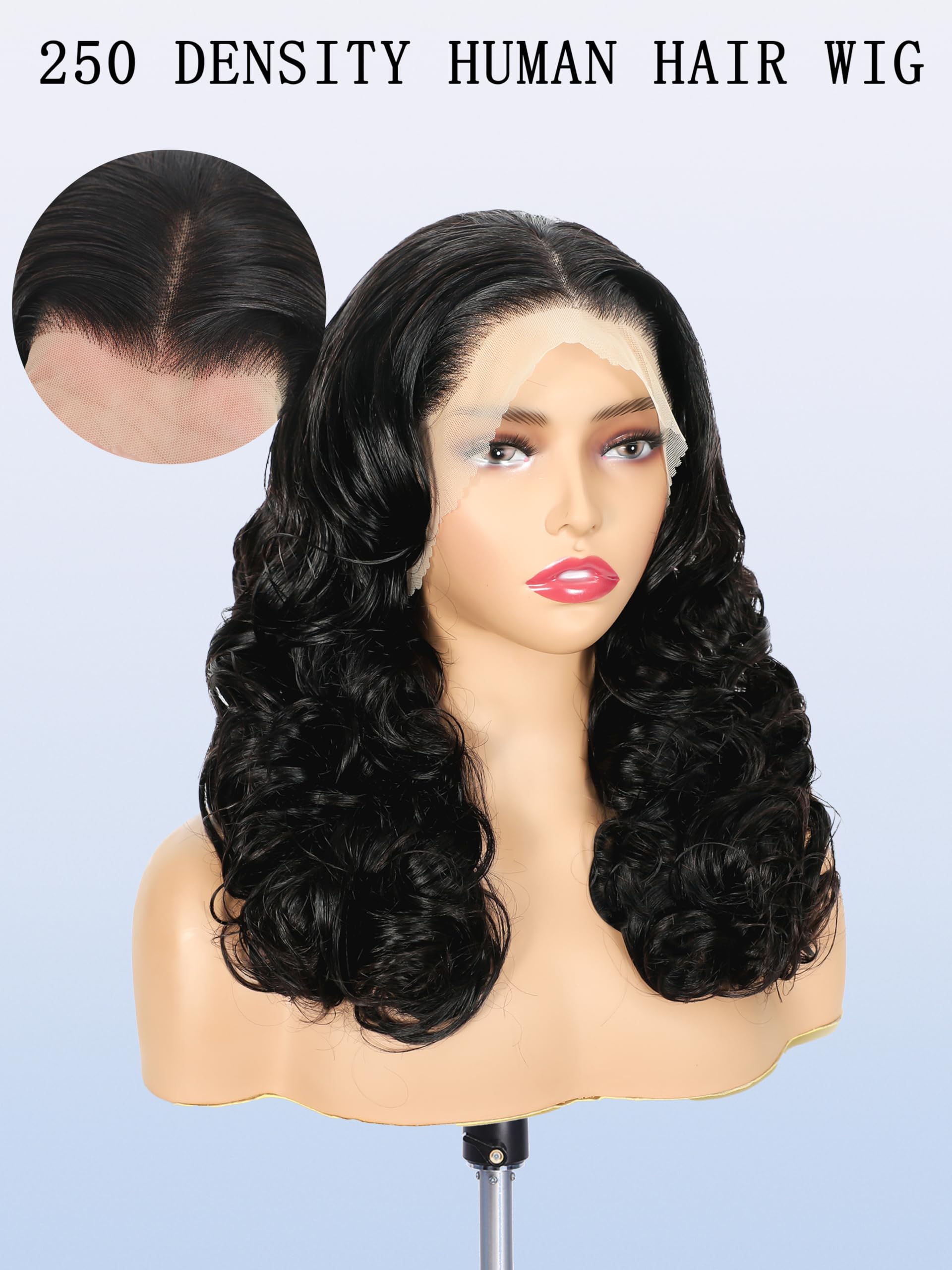 13x4 HD Lace Front Wigs Human Hair - Pre Plucked Body Wave 250 Density Glueless Wig with Baby Hair | 22 Inch Natural Black | Perfect for Daily Wear, Cosplay & Special Occasions