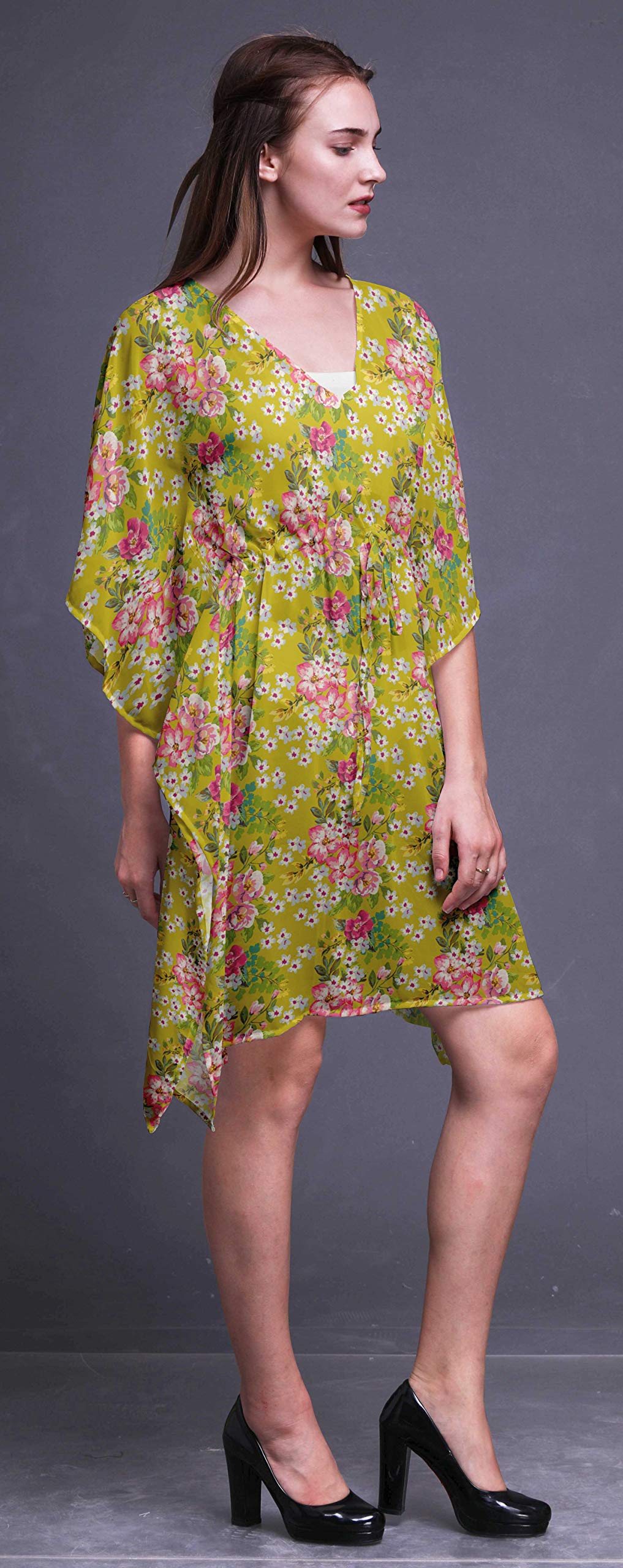 Bimba Women's Short Caftan Midi Dress - Beach Cover Up Swimwear, Lightweight Summer Kaftan for Pool, Vacation & Boho Style Outfits