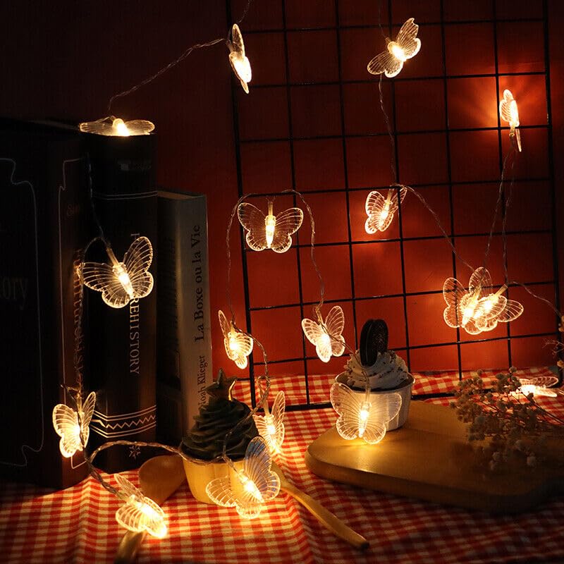 Dragonfly String Lights 10ft 20 LED Battery Powered Fairy Lights - Retro Copper Wire Butterfly Lights for Christmas Tree, Garden, Wedding, Party, Holiday & Summer Decorations - Indoor Outdoor Decorative Lighting