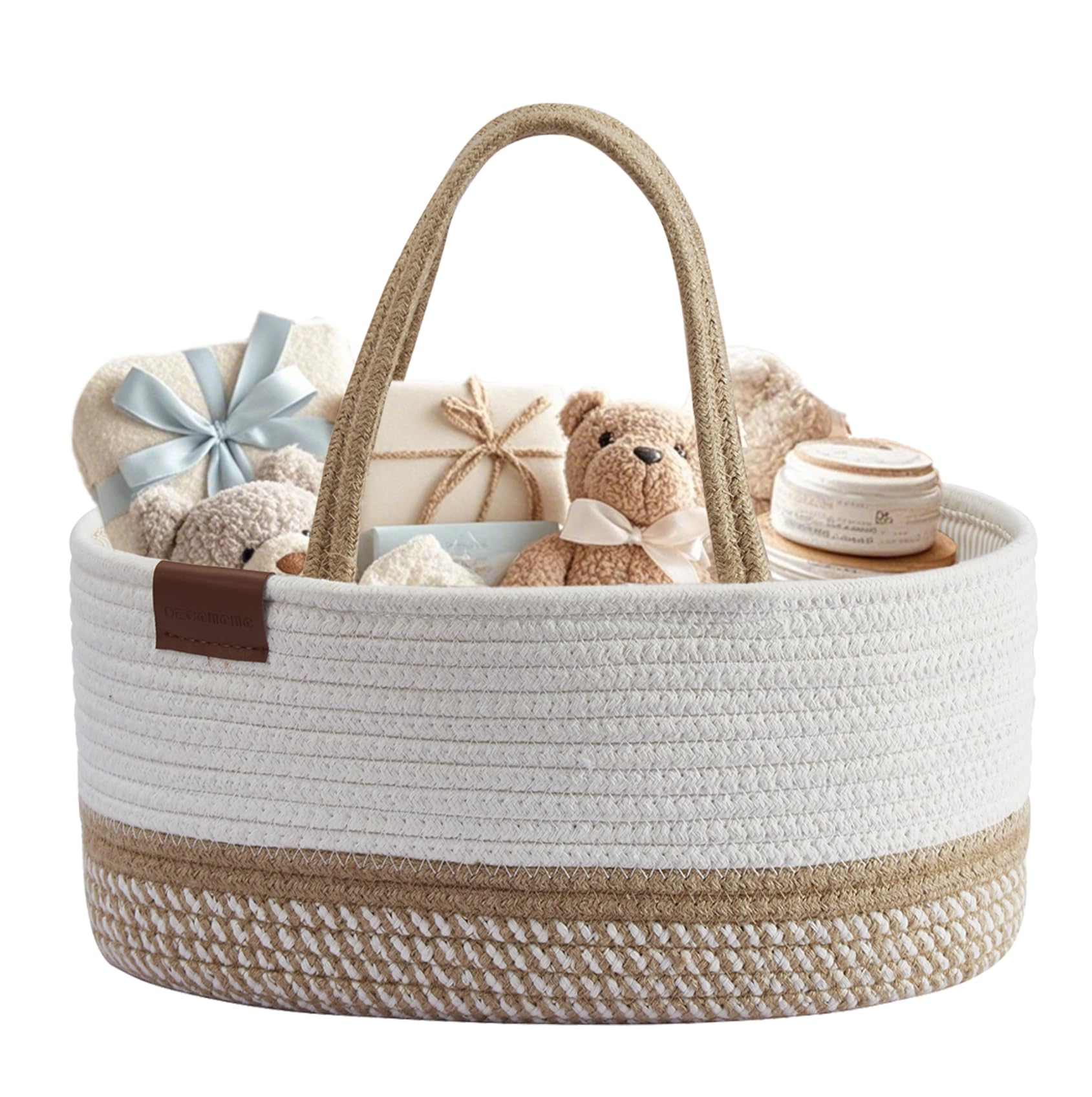 DECOMOMO Large Woven Baby Diaper Caddy Organizer - Spiral Beige & White Storage Basket for Nursery, Baby Essentials & Home Organization | Perfect for Diapers, Wipes, Toys & Nursery Decor