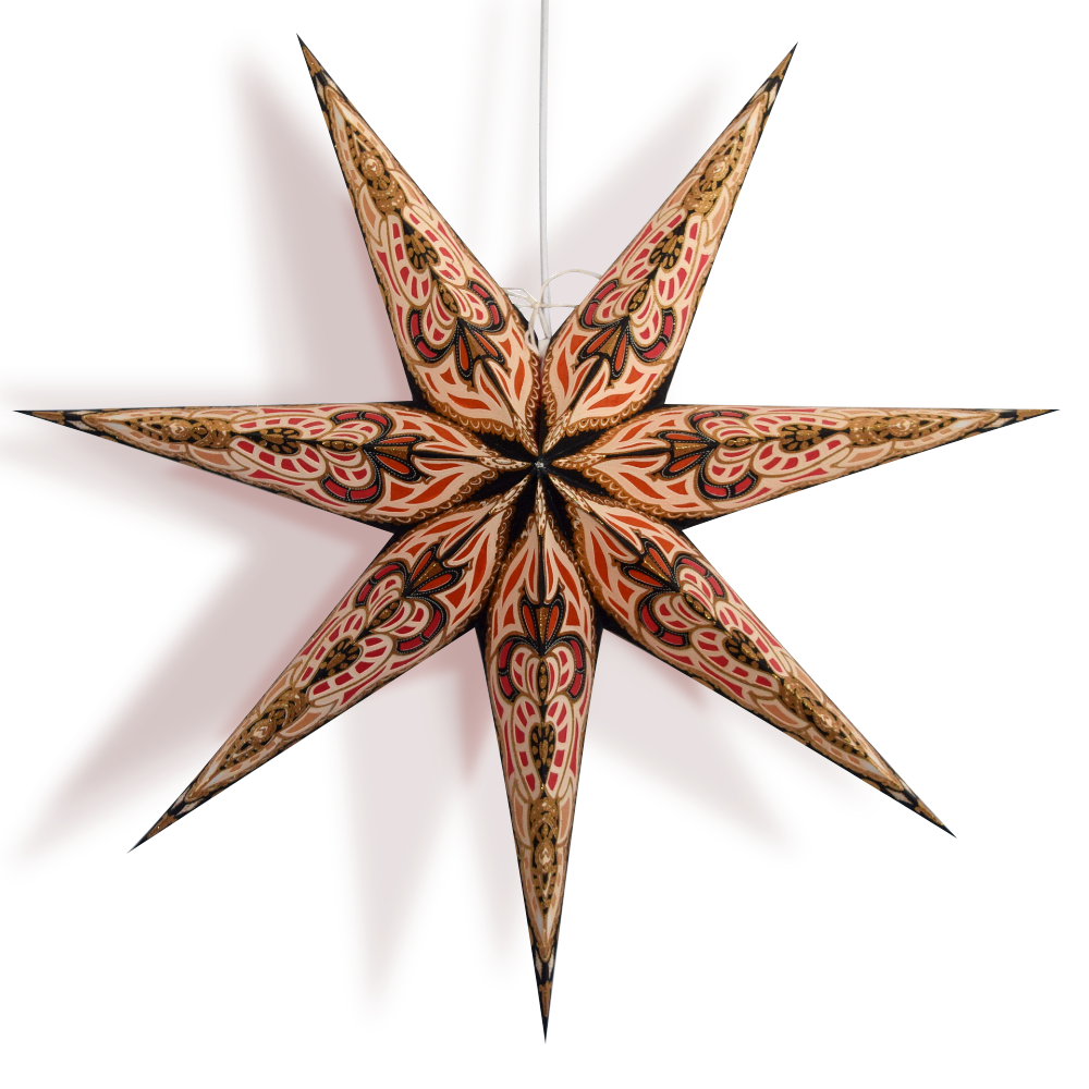 24-Pack Black and Orange Babylon Glitter 7-Point Paper Star Lanterns - Hanging Wedding & Party Decorations for Indoor/Outdoor Events, Baby Showers, Christmas, Halloween and Home Decor