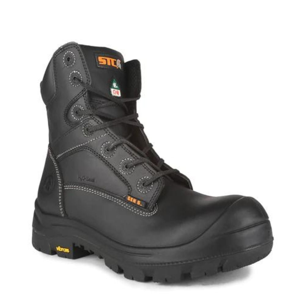 STC Morgan Men's 8 Composite Toe Leather Work Boots - Black Safety Shoes for Construction, Warehouse & Outdoor Work