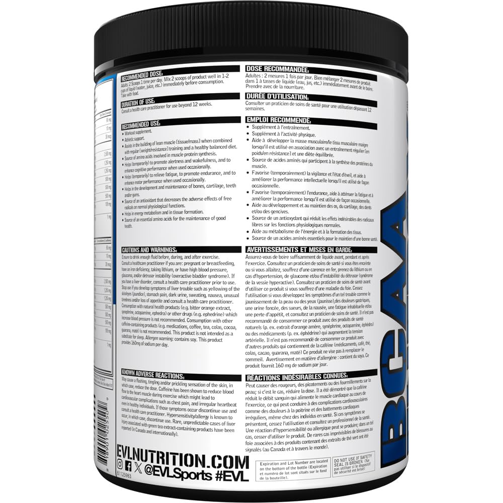 EVLUTION NUTRITION BCAA Powder - Pre Workout Supplement for Energy, Focus & Muscle Recovery | Blue Raspberry Flavor | Supports Protein Synthesis & Post Workout Recovery | Ideal for Gym, Fitness & Bodybuilding Training