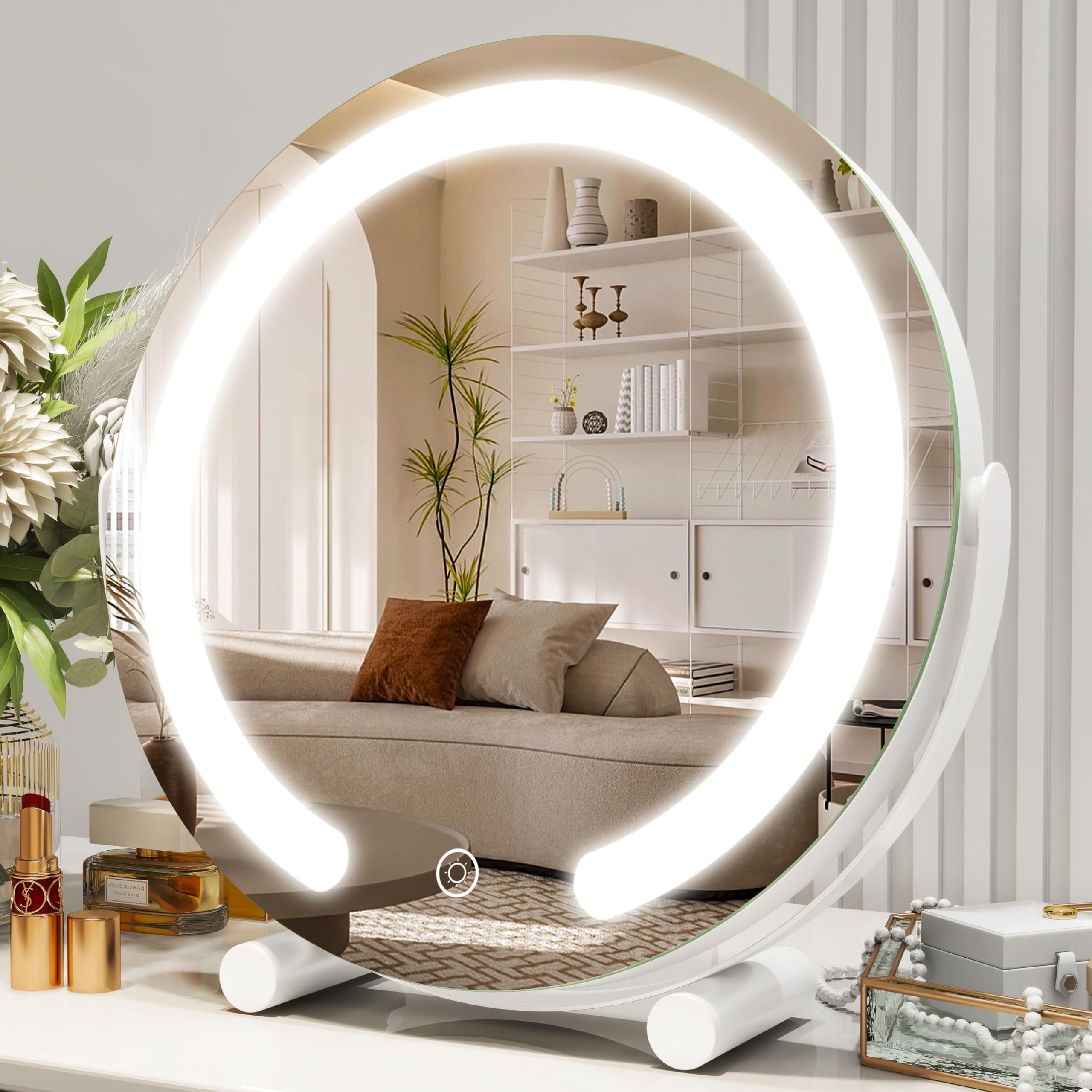 12 Inch LED Vanity Mirror with Lights - Round Dimmable Makeup Mirror with Smart Touch Control, 3 Color Modes & 360° Rotation - Perfect for Bedroom, Bathroom & Dressing Table (White)