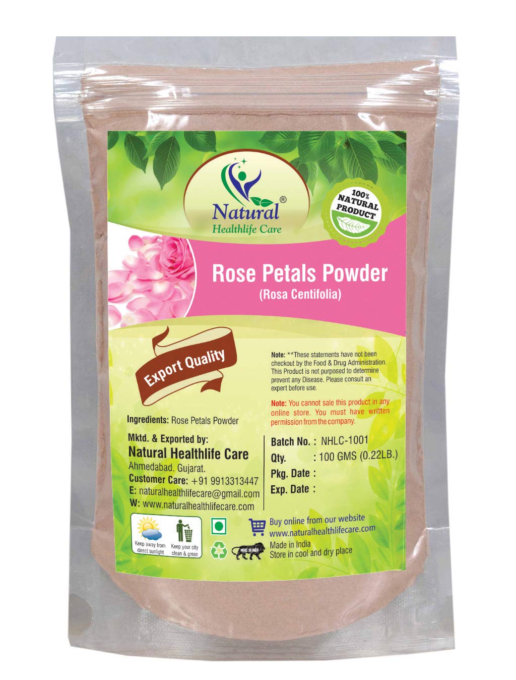 Organic Rose Petals Powder for Skin Care & Tea - 100% Pure Natural, Non-GMO, Gluten-Free - Perfect for DIY Beauty Masks, Herbal Teas, and Aromatherapy