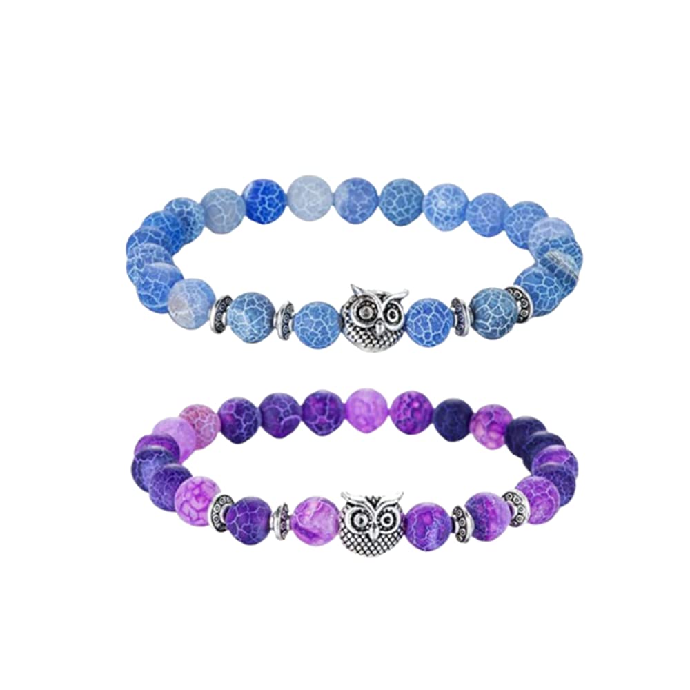 Owl Beaded Bracelet for Women & Men - Healing Crystal Bracelet with Reiki Energy, Spiritual Protection, Handmade Elastic Rope Bracelet - Perfect for Yoga, Meditation & Gift Giving