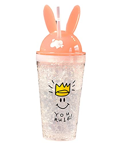 Cute Bunny Travel Tumbler with Straw - 16oz Insulated Frosty Mug Water Bottle for Girls, Kids - Perfect for Picnic, Birthday Party, School, Camping & Outdoor Activities (White, 480ml)