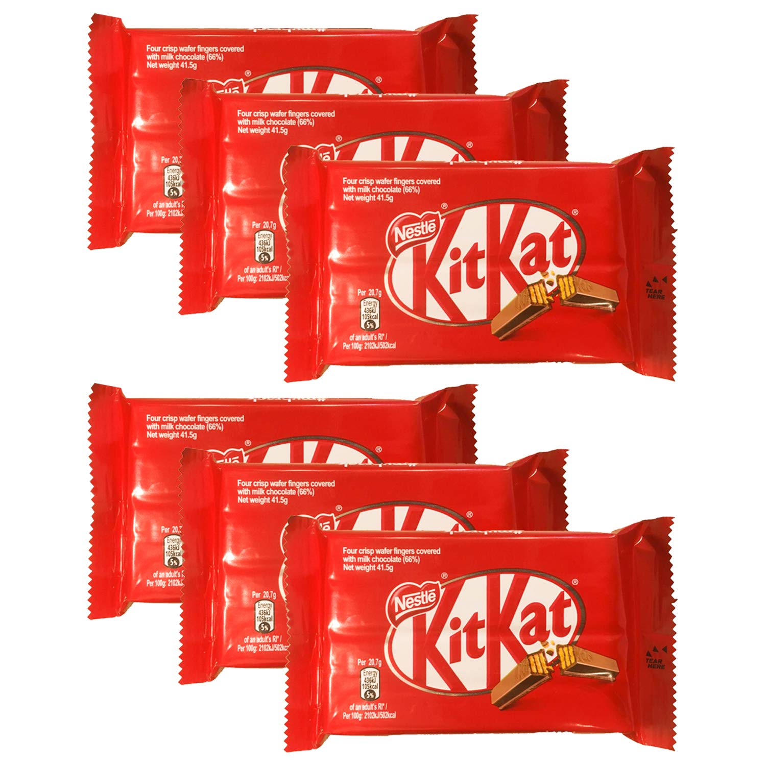KIT KAT Milk Chocolate Wafer Bars - 6 Pack (41.5g Each) | Perfect for Snacking, Lunchboxes & Office Treats