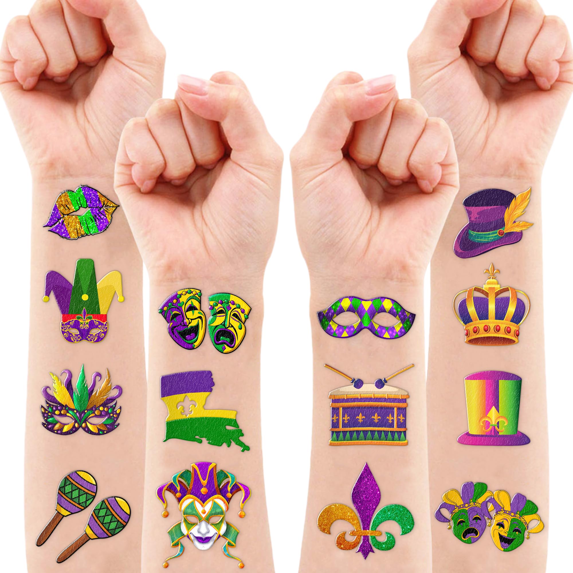 101 Pcs Mardi Gras Temporary Tattoos for Kids - Fat Tuesday Party Supplies, Masquerade Celebration Stickers, New Orleans Carnival Decorations | Perfect for Birthday Parties, Festivals & Themed Events - Fun Kids Gift Idea