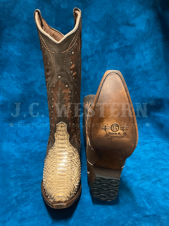 Circle G L6045 Women's Western Boots with Python Embroidery & Studs - Chocolate Brown - Perfect for Rodeo, Country Dancing & Cowgirl Fashion