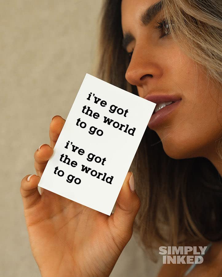 Simply Inked 'I've Got The World To Go' Temporary Tattoo - Inspirational Quote Design for Women, Men, Girls & Boys | Waterproof Fake Tattoo Sticker (2.5x4 Inch, Black, 2g) | Perfect for Parties, Festivals, Travel & Self-Expression