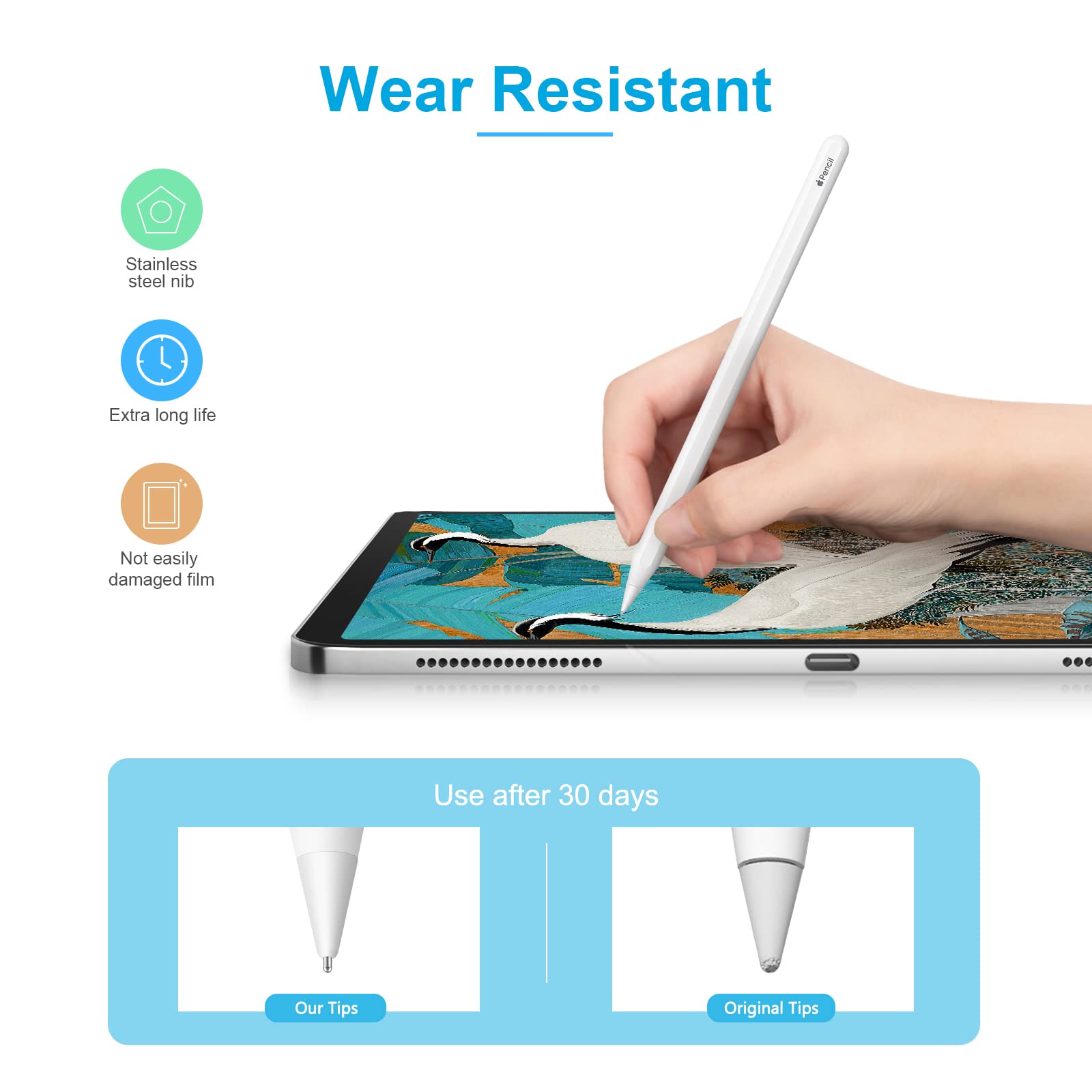 Upgraded Apple Pencil Tips 2-Pack - Compatible with Pro/1st/2nd Gen/USB-C & Logitech Crayon - for iPad Pro/Air/Mini - Precise Drawing & Writing