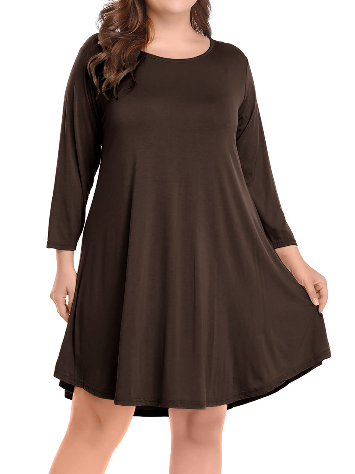 BELAROI Women's Plus Size Casual Swing Dress - 3/4 Sleeve Loose Tunic with Pockets for Fall | Perfect for Work, Date Night & Weekend Outings