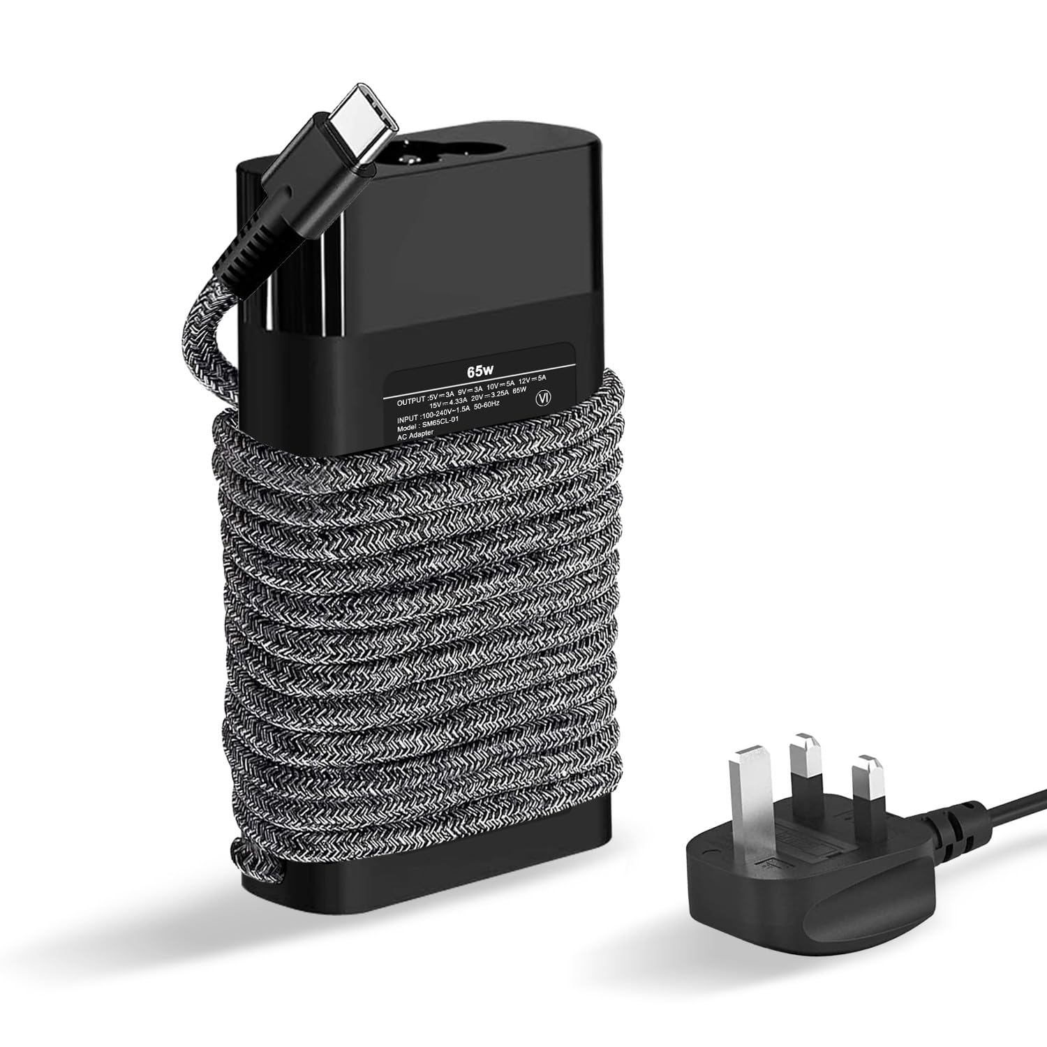 65W USB C Laptop Charger Fast Charging - Nylon Braided Type C Power Adapter for HP Envy/Elitebook/Spectre/Chromebook/ProBook - Portable Travel Charger for Work, Study & Business Trips