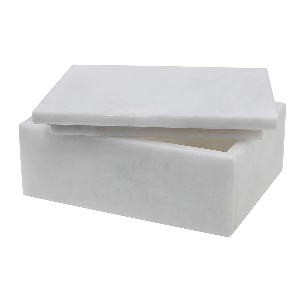 Hand Carved Rectangular Marble Jewelry Box with Lid - Polished Luxury Stone Keepsake Organizer with Non-Slip Rubber Pads - Lightweight Compact Storage Box for Rings, Necklaces & Valuables - Perfect for Home Decor, Wedding Gifts & Travel Jewelry Cases