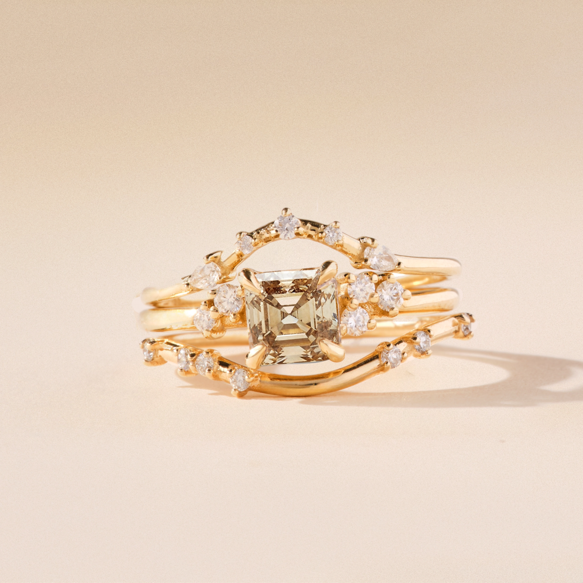 Borealis Bond Unique 14K Yellow Gold Ring with Asscher Cut & Brilliant Diamonds – Perfect for Engagement, Anniversary & Special Occasions