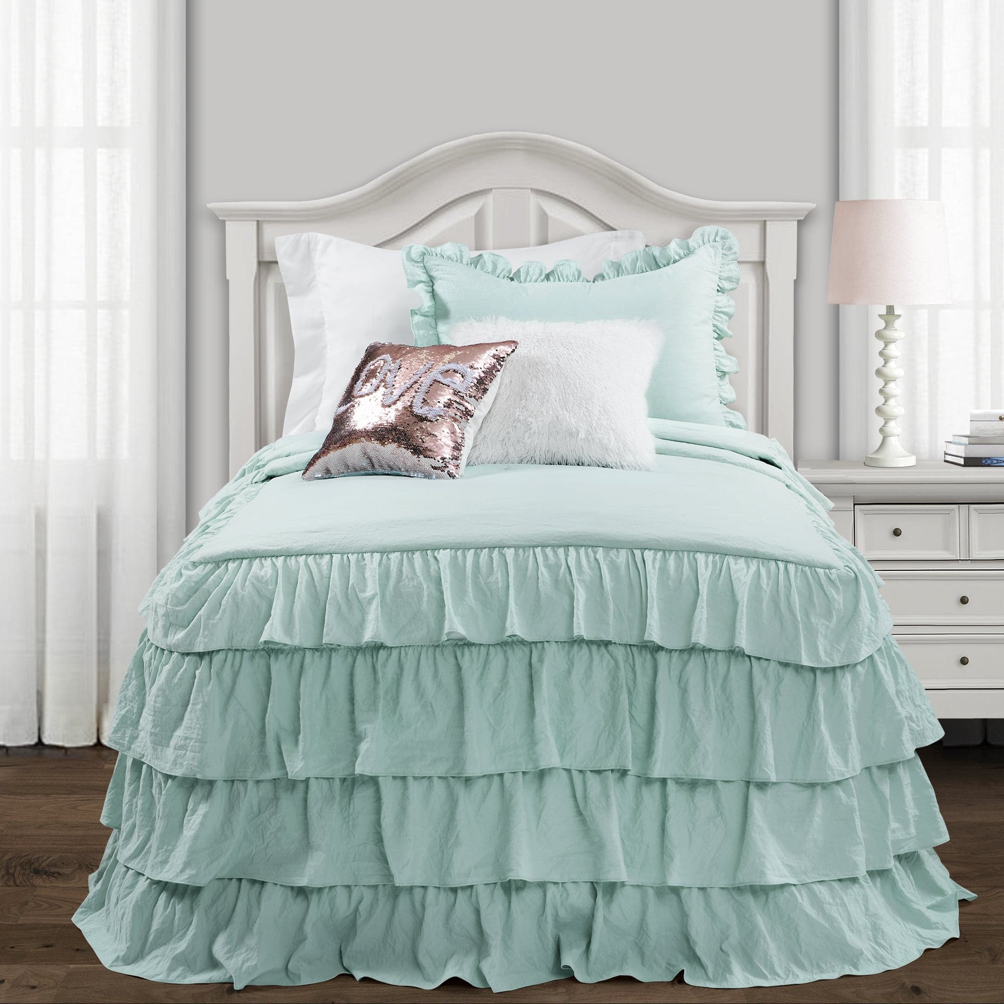 Allison Ruffle Skirt Bedspread Set - Elegant Floral Printed Queen Size Bedding with Ruffled Skirt | Perfect for Master Bedroom, Guest Room & Vacation Home Decor