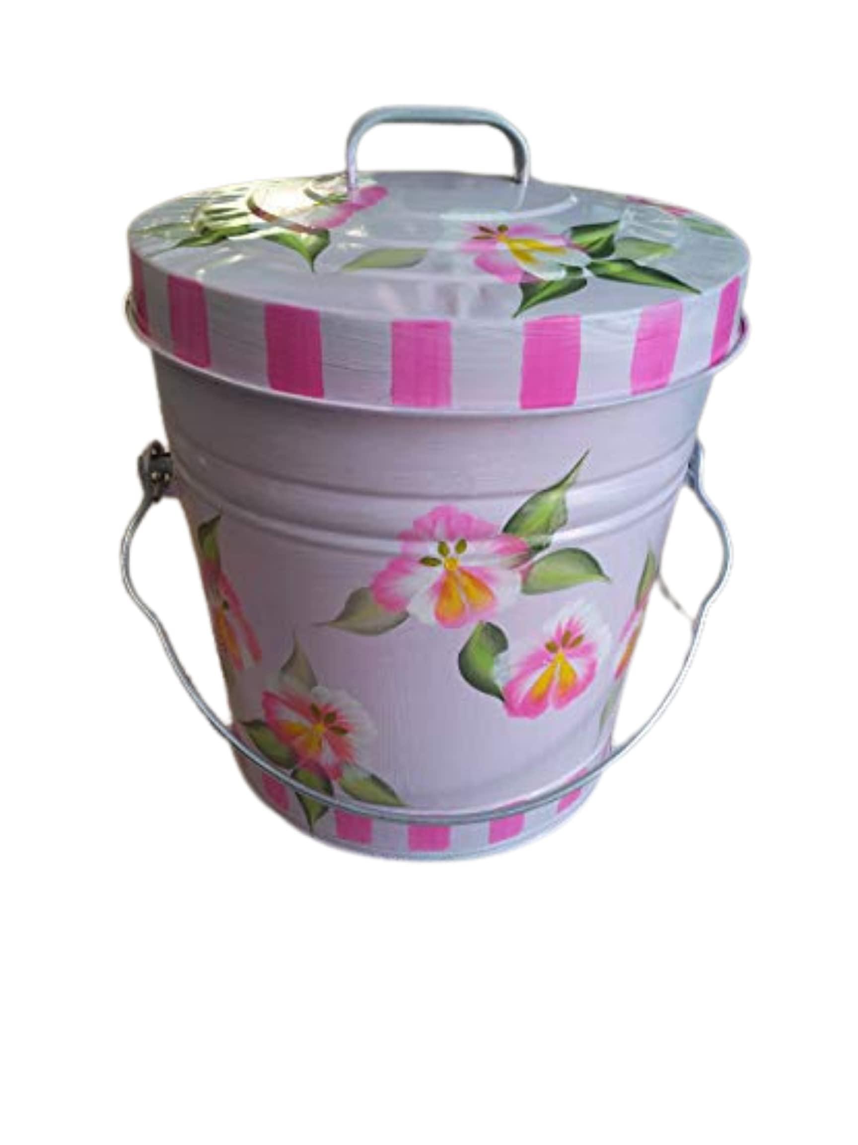 6 Gallon Hand Painted Decorative Trash Can - Elegant Waste Bin for Kitchen, Bathroom & Office - Stylish Garbage Storage Solution with Lid for Home Decor
