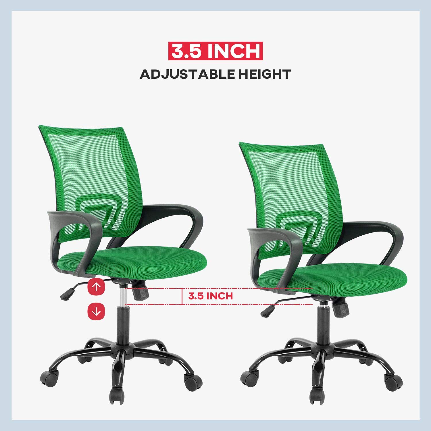 Ergonomic Mesh Office Chair with Adjustable Lumbar Support & Armrests - Comfortable Computer Desk Chair for Adults & Professionals - Perfect for Home Office, Gaming, and Workspace (Green)