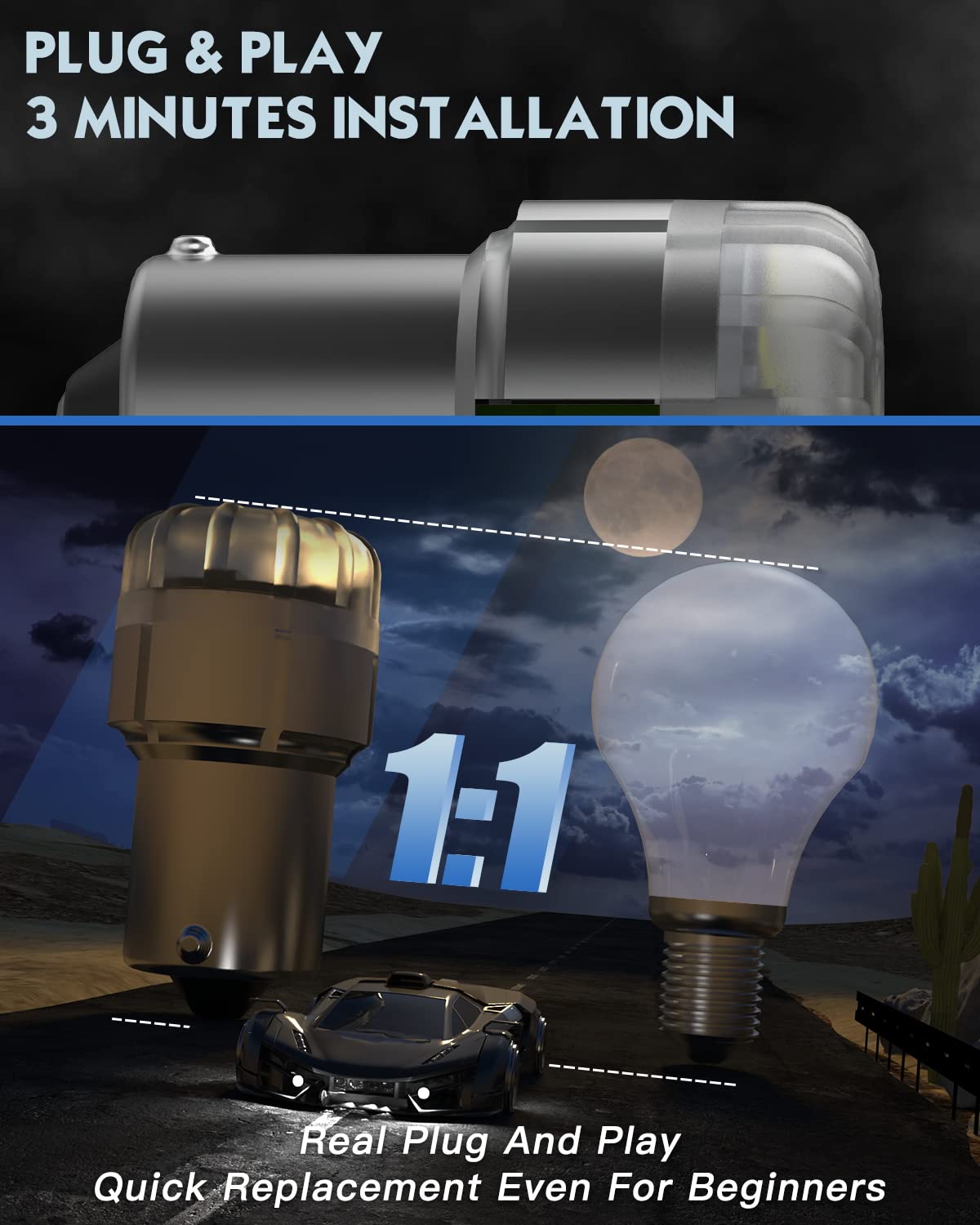 NOVSIGHT 1156 LED Brake Light Bulbs - 300% Brighter 1141 1003 Turn Signal & Tail Lights - BA15S 7506 LED Bulb Replacement for Reverse Backup Lights - Pack of 2 - Perfect for Safer Night Driving & Enhanced Vehicle Visibility