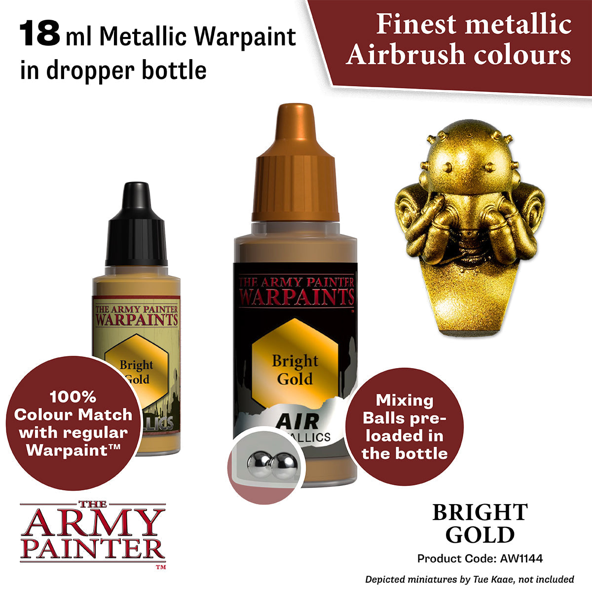 Warpaints Air Metallics: Bright Gold Metallic Paint for Miniatures & Models - Perfect for Warhammer, D&D, and Cosplay