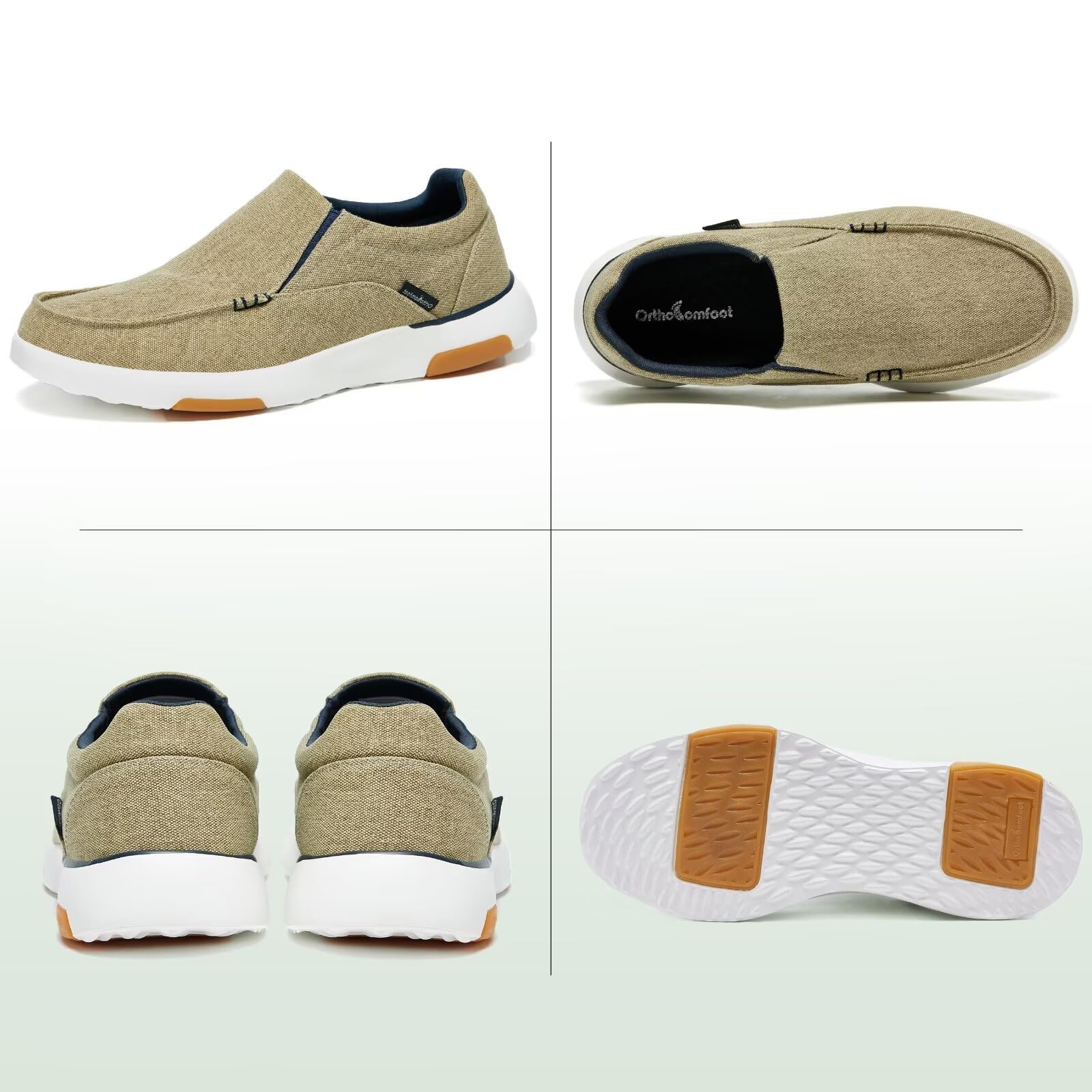 OrthoComfoot Men's Orthopedic Slip-On Shoes with Arch Support - Plantar Fasciitis Relief Loafers for Foot & Heel Pain - Comfortable Canvas Walking Shoes for Work, Travel & Daily Wear