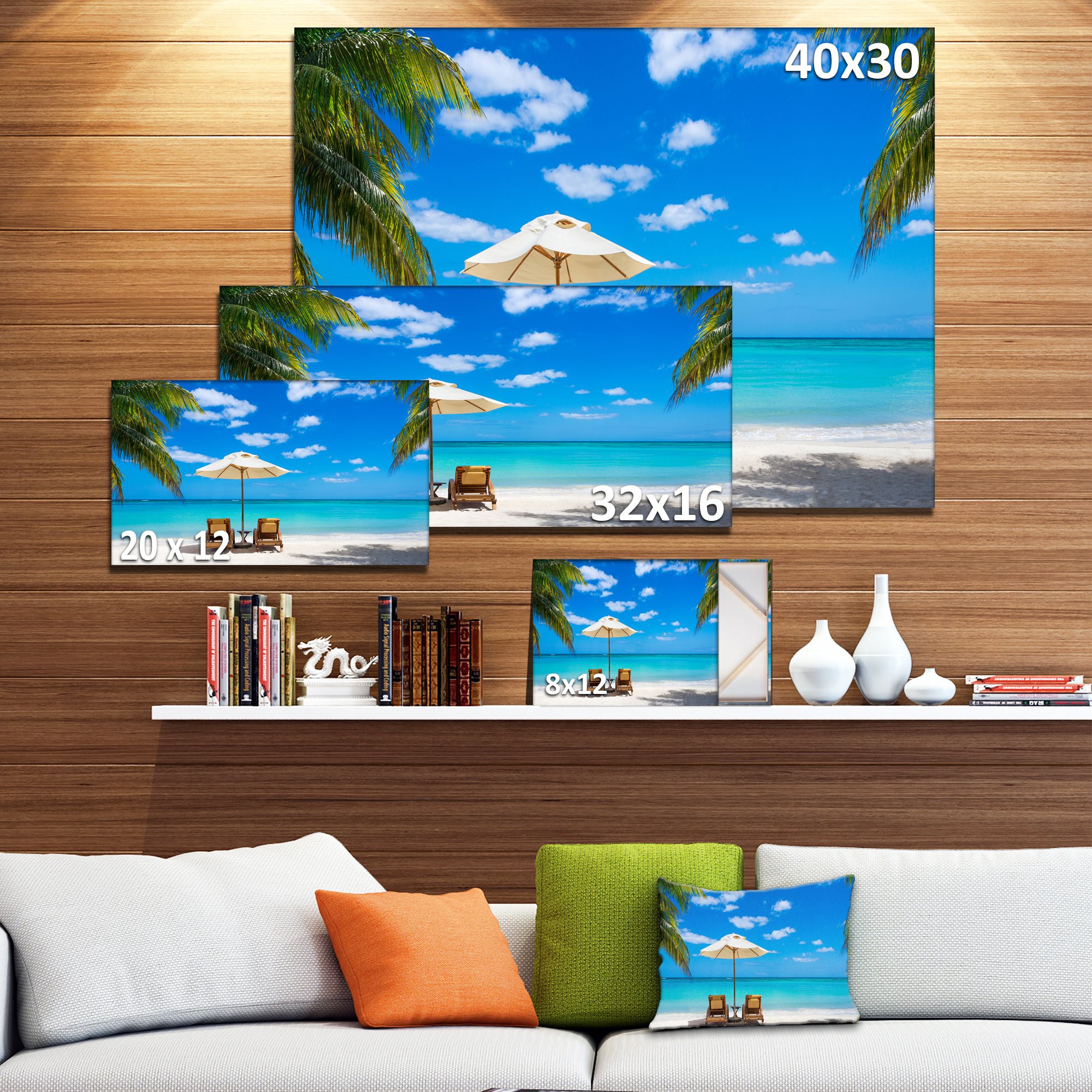 Designart PT9446-20-12 Turquoise Beach with Chairs Seashore Photo Canvas Print - 12x20 Inches - Blue Coastal Wall Art - Perfect for Living Room, Bedroom & Office Decor