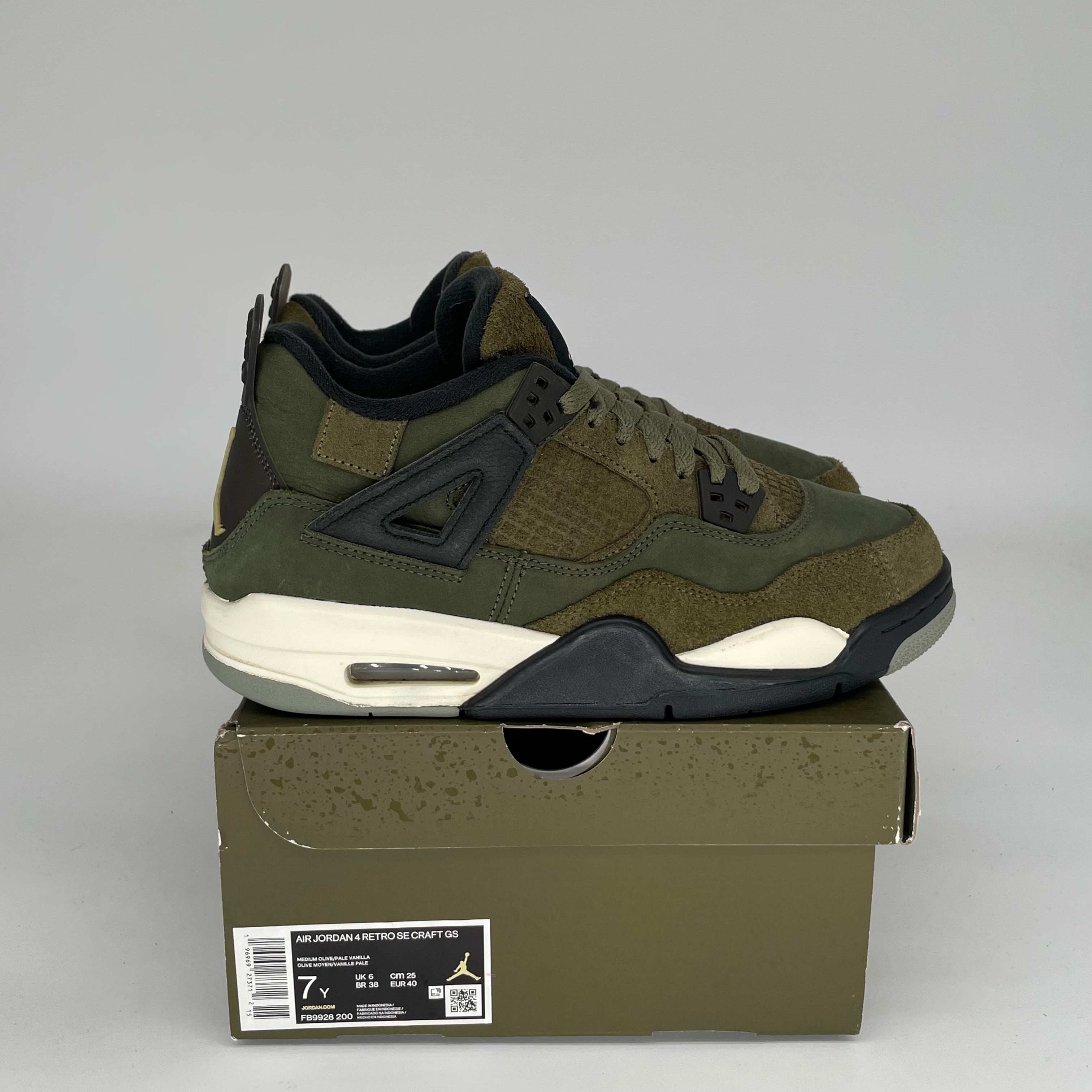 AIR JORDAN 4 CRAFT MEDIUM OLIVE SIZE 7Y FB9928-200 - Retro Basketball Sneakers for Men & Kids - Perfect for Streetwear, Casual Outfits & Sneaker Collectors