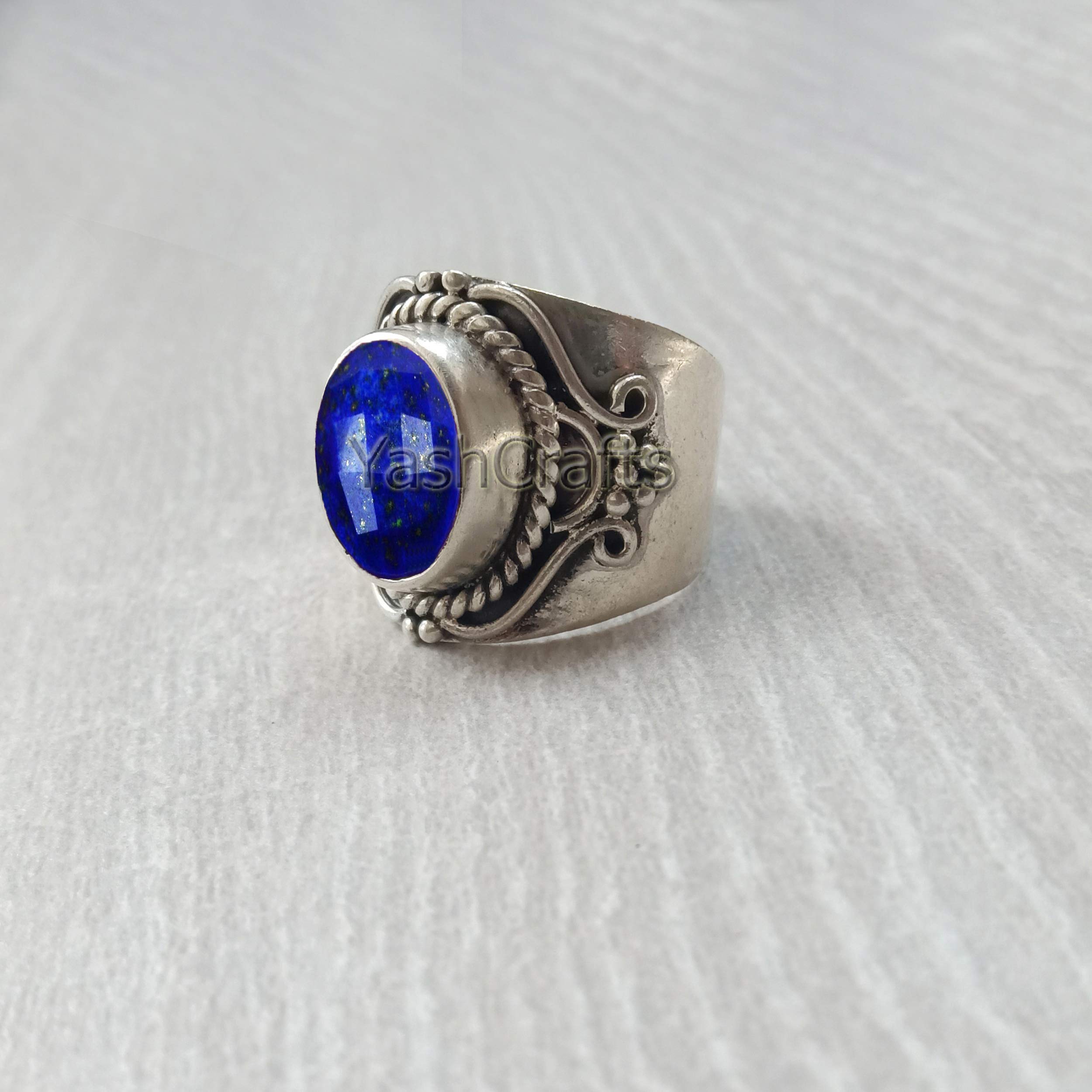 Natural Lapis Lazuli Gemstone Ring for Women - 925 Sterling Silver Oval Checker Cut Handmade Jewelry - Elegant Gift for Birthdays, Anniversaries & Spiritual Healing