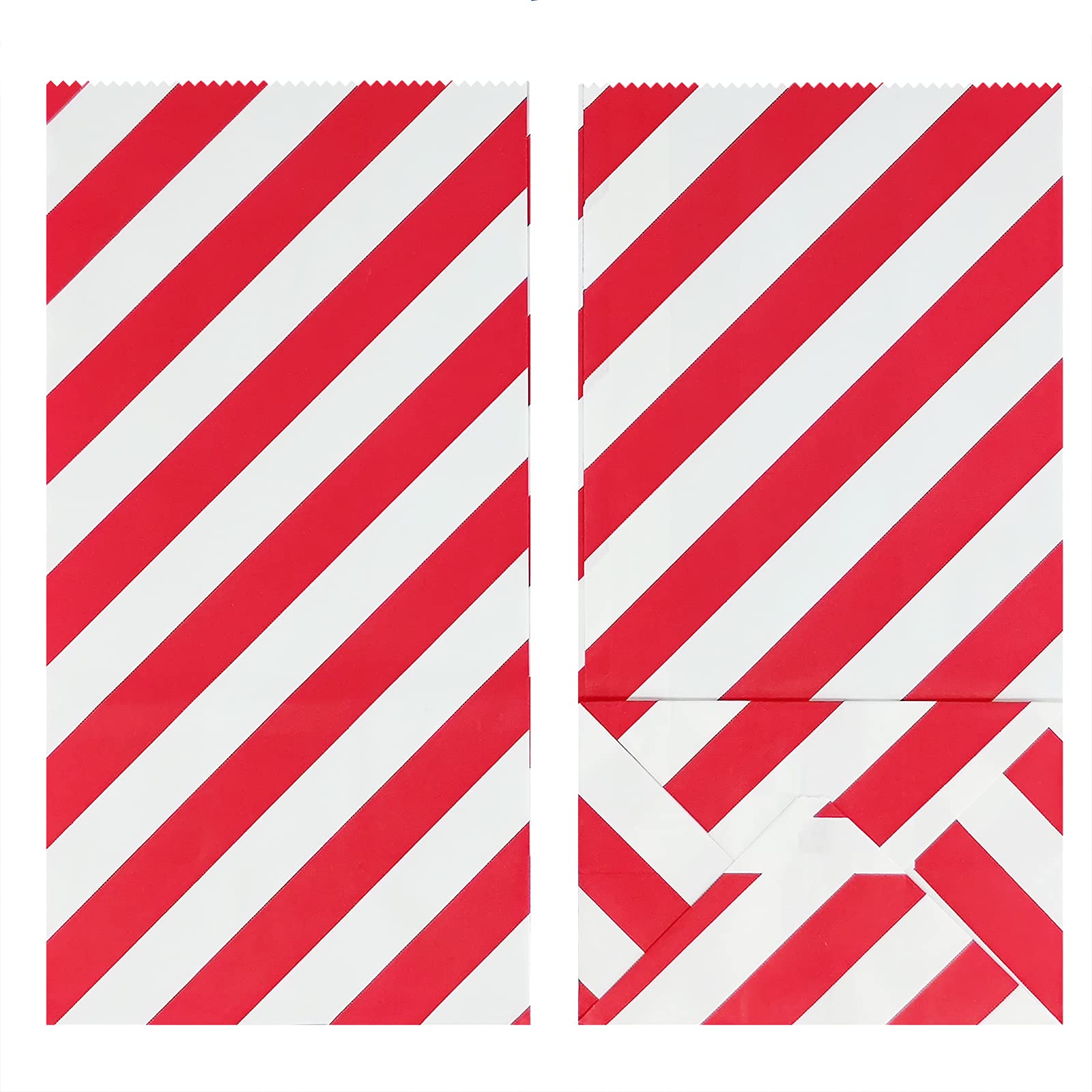 Red Striped Mini Paper Party Favor Bags - 50 Pack (3.5×2.3×7 inches) for Kids Birthday Party, Baby Shower & Wedding Favors - Perfect for Candy, Gifts & Goodies