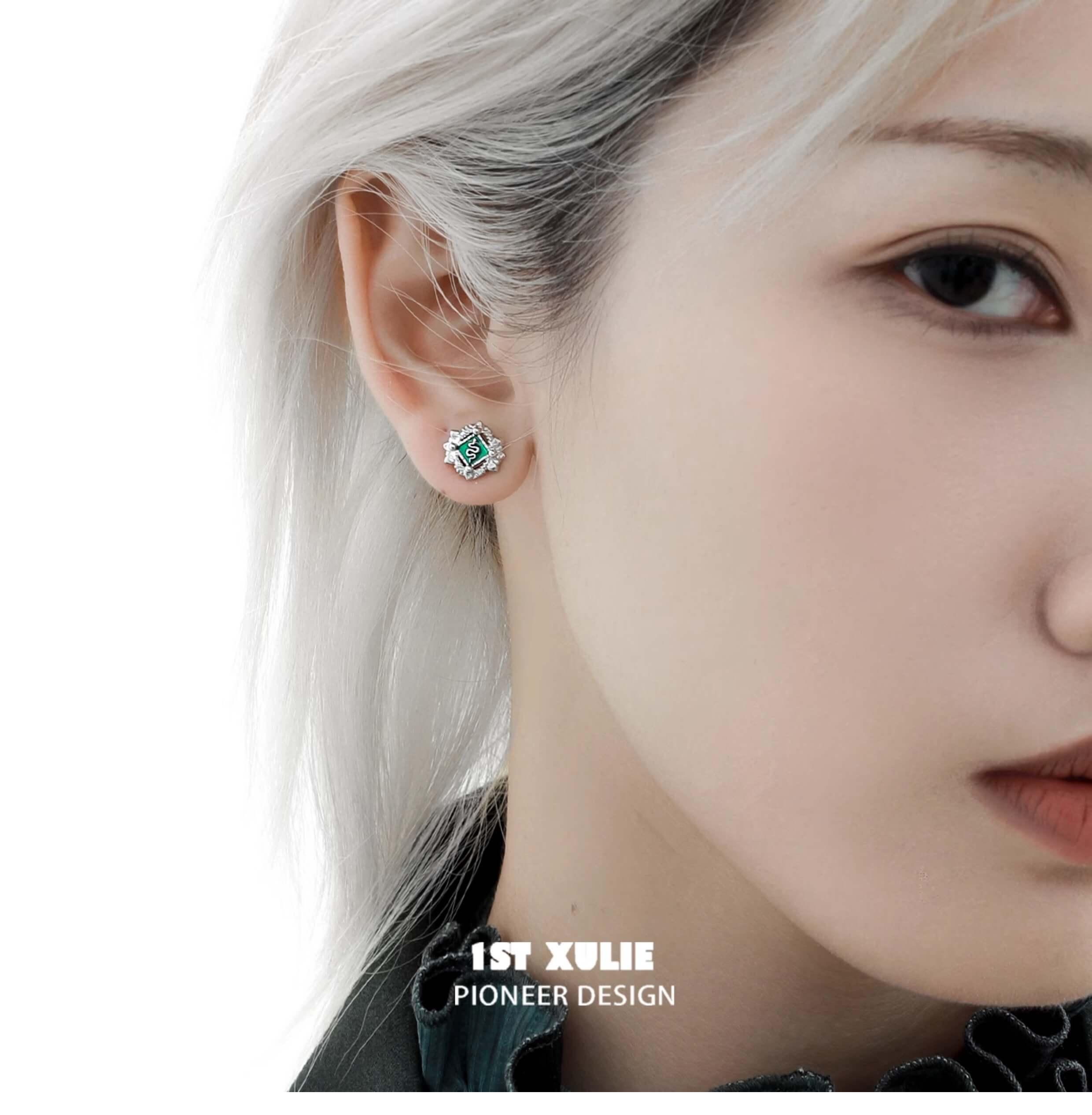 Slytherin House S925 Sterling Silver Snake Badge Earrings for Women - Harry Potter Inspired Jewelry Gift for Fans - Perfect for Cosplay, Halloween & Witchy Fashion