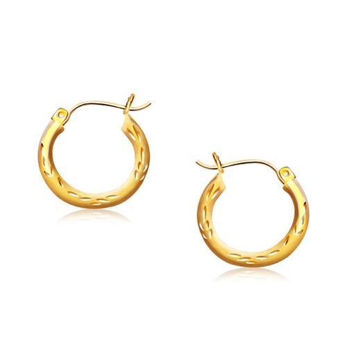 14K Yellow Gold Fancy Diamond Cut Hoop Earrings - 5/8 Inch Diameter Dangle Earrings for Women, Perfect for Parties, Weddings & Everyday Wear