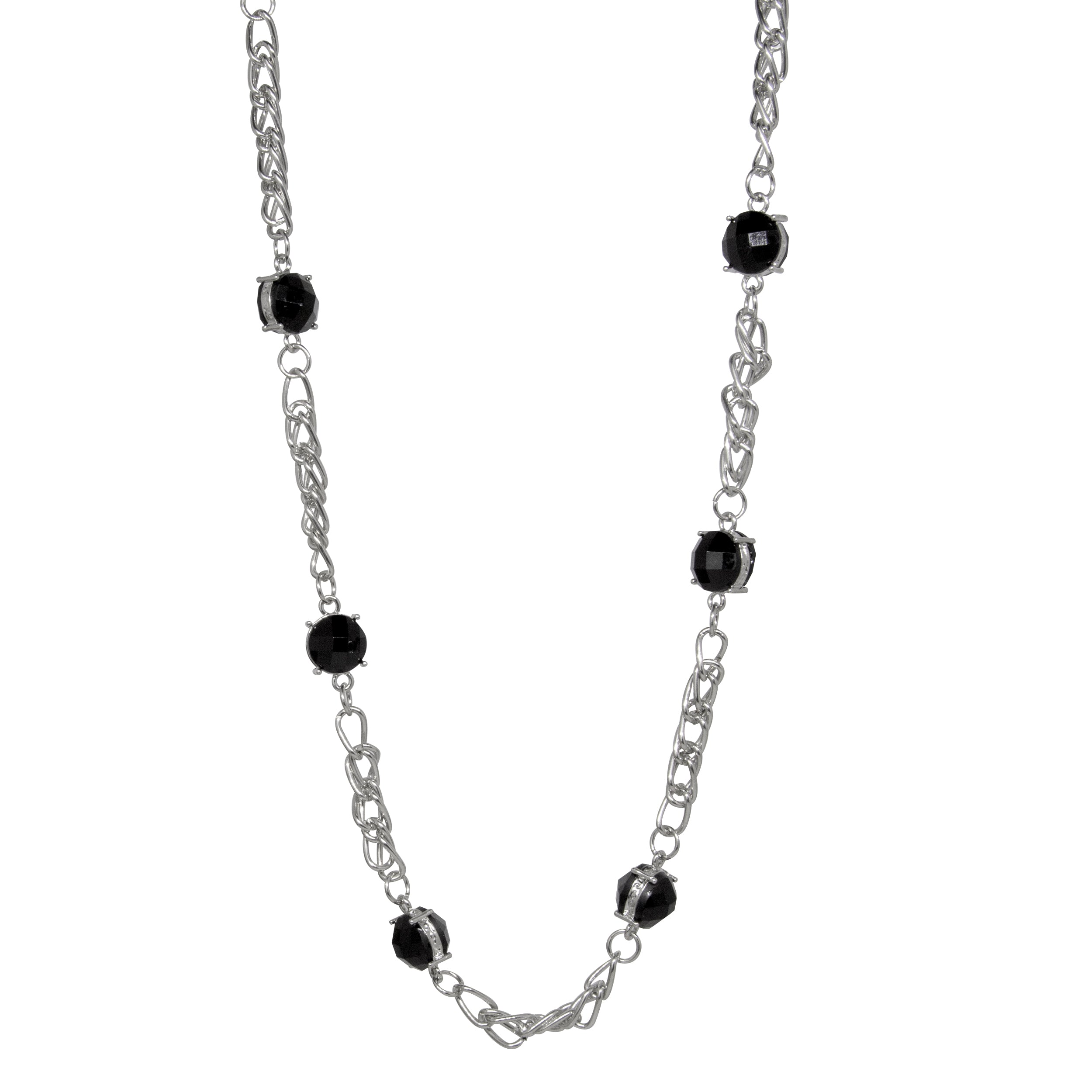 1928 Jewelry Jet Black Stone Double Curb Steel Chain Necklace 36