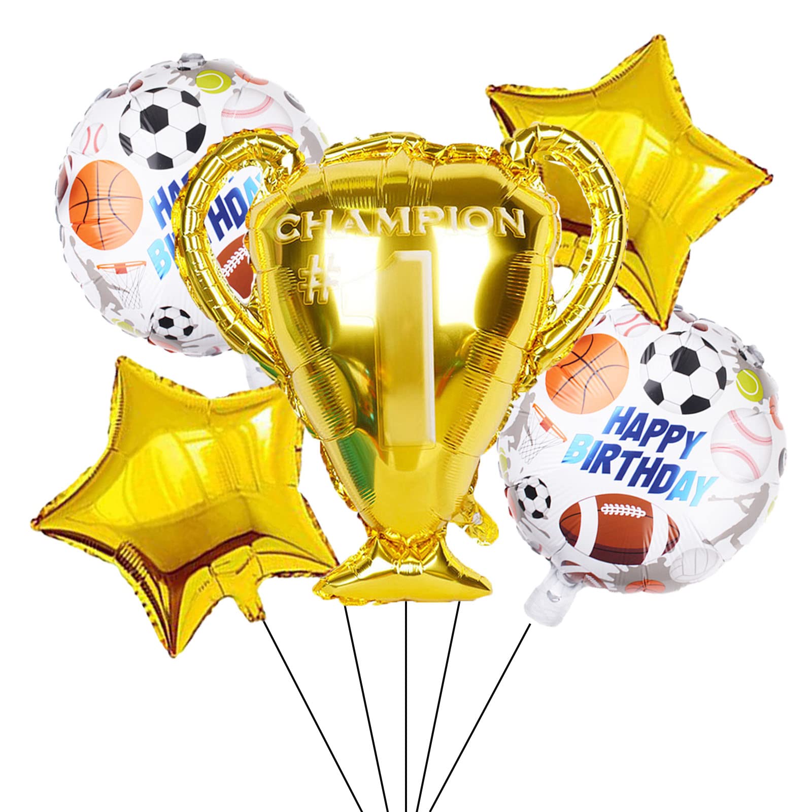 5PCS Championship Trophy & Soccer Foil Balloons - Sports Theme Party Decor for Kids Birthday, Baby Shower, Graduation | Durable Latex Balloons for Indoor/Outdoor Events