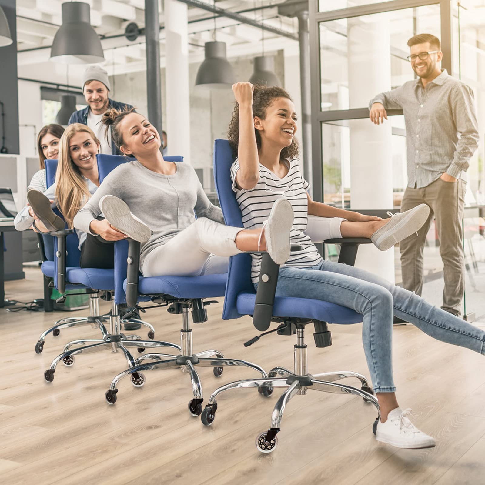 Huracan Office Chair Wheels - Set of 5 Heavy Duty Rubber Casters for Hardwood Floors | Replacement Computer Desk Chair Wheels (Not Compatible with IKEA) | Perfect for Home Office, Gaming Chairs & Conference Rooms