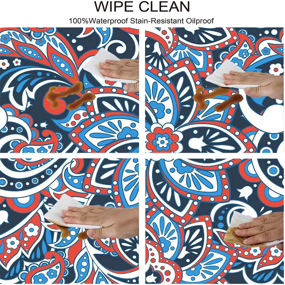 Paisley Round Tablecloth - Elastic Edge Waterproof Wipeable Fabric - Perfect for 24 Inch Tables - Wedding Banquet Restaurant Party Decor - Ideal for Indoor & Outdoor Dining Events