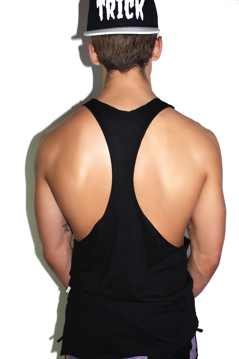 Marek & Richard Beast String Tank Top for Men - Black Workout Shirt for Gym, Running & Fitness Training