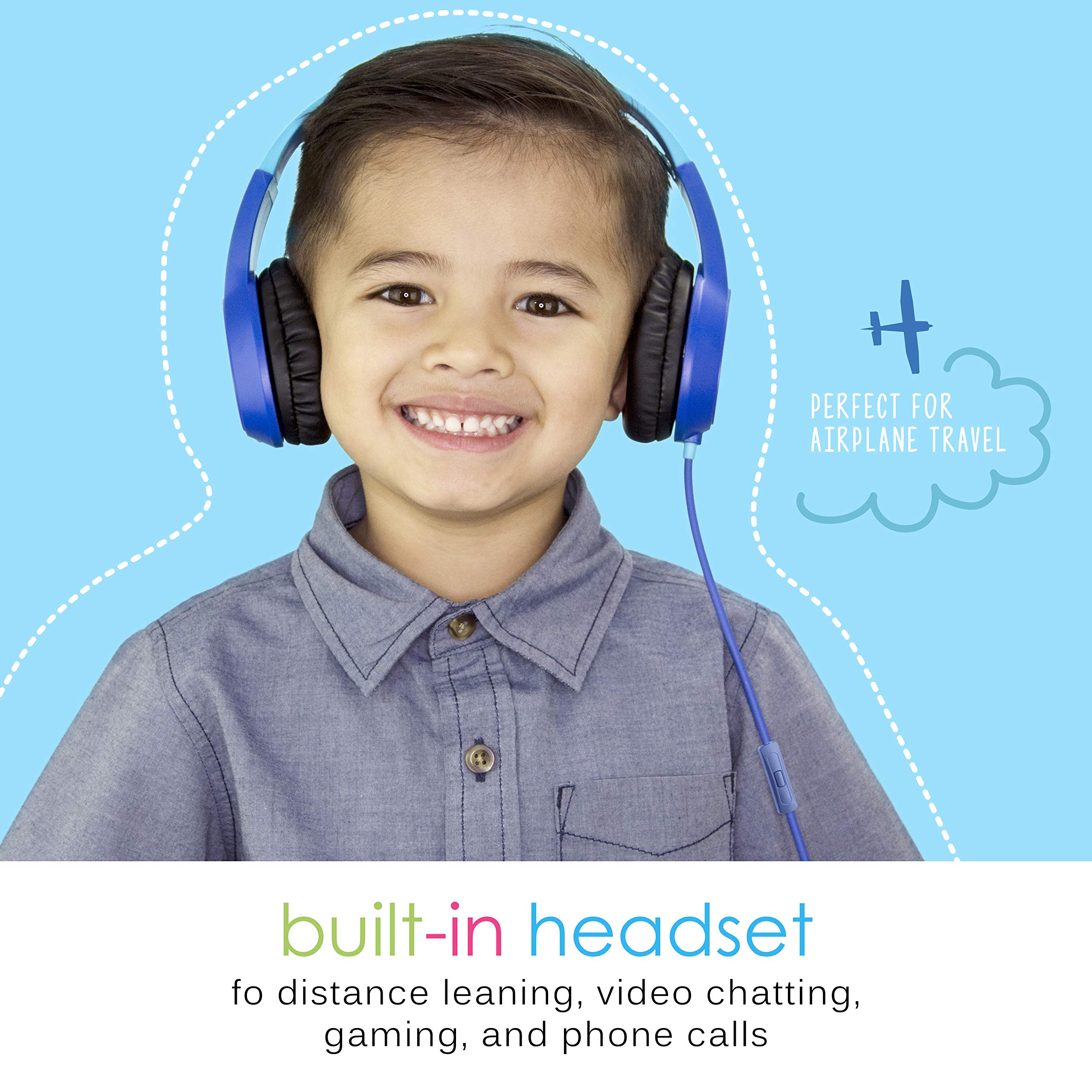MEE audio KidJamz 3 Kids Safe Volume Limited Headphones with Built-in Mic - Adjustable On-Ear Headset with 3.5mm Jack & Tangle-Free Cord for Online Learning, School, Travel, Tablet - Perfect for Distance Education, Homeschooling, and Airplane Entertainment