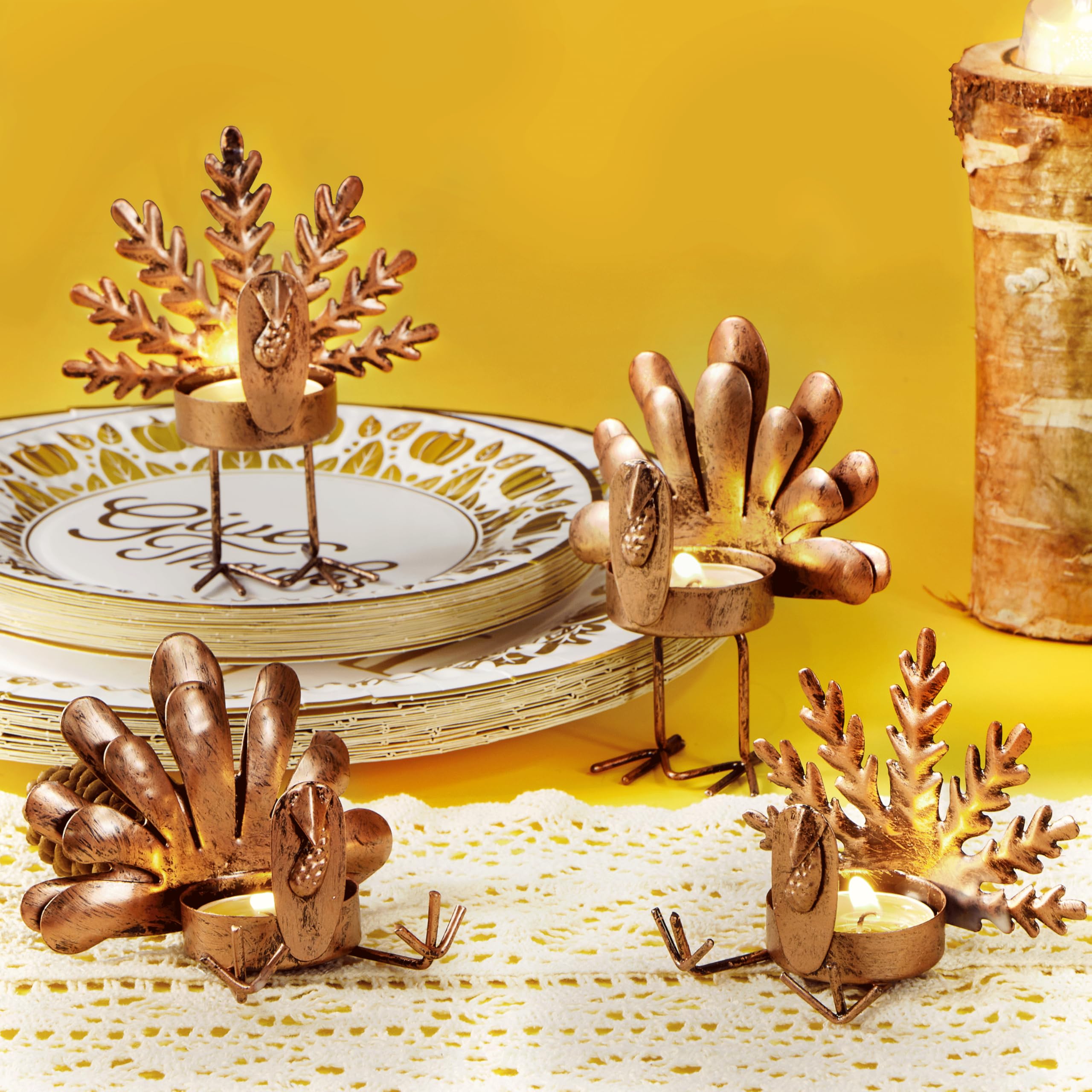 JOYIN 4-Piece Thanksgiving Turkey Tea Light Candle Holders Set - Fall Centerpiece Decor for Table, Kitchen & Home - Perfect for Thanksgiving Dinner, Autumn Parties & Seasonal Home Decoration
