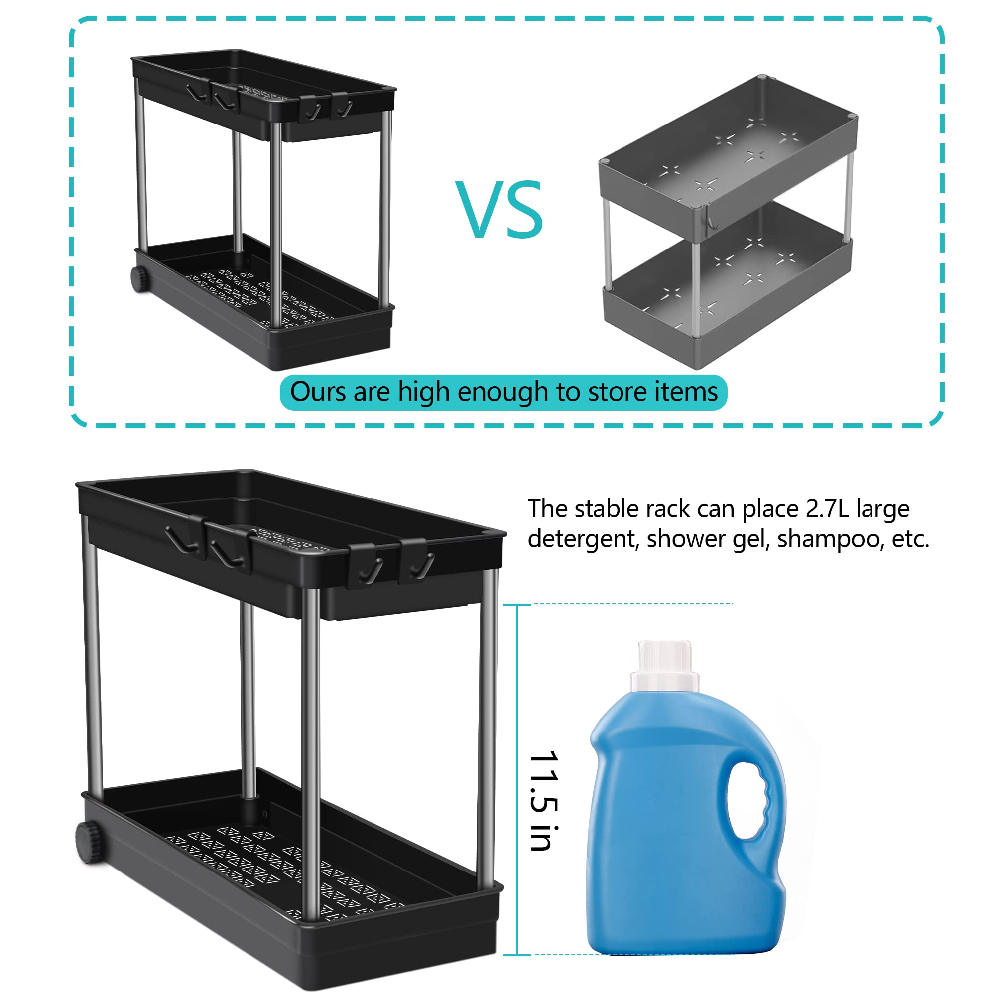 Upgraded 2-Tier Under Sink Organizer - Bathroom & Kitchen Storage Shelf for Countertop, Cabinet Space - Multi-Purpose Container Basket Caddy (1 Pack) - Perfect for Small Space Organization in Bathrooms, Kitchens & Laundry Rooms