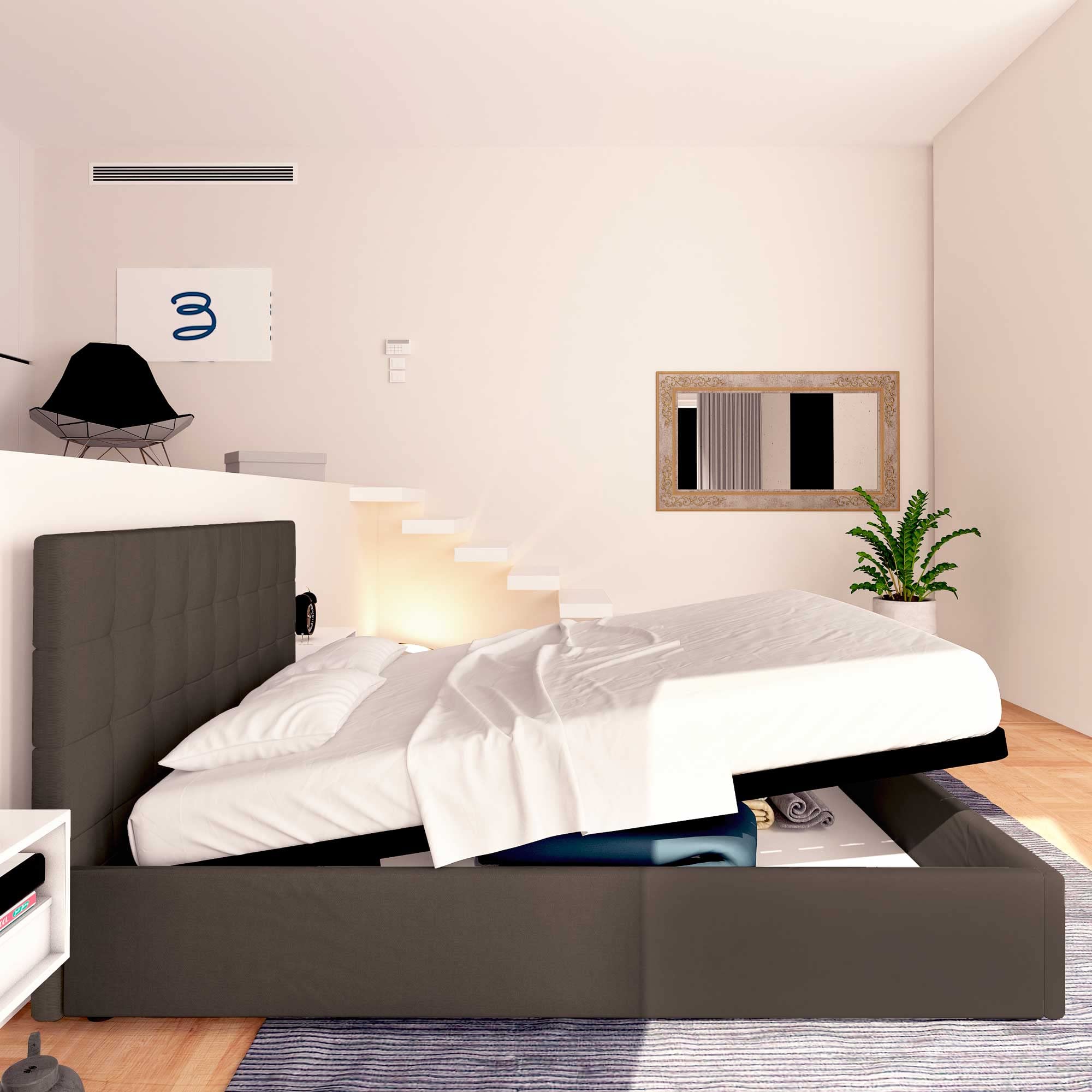 Baldiflex Single Bed with Storage, Dublin Fabric Model, Slatted Base for Single Mattresses, 80 x 200 cm, Elegant Headboard, Brown - Perfect for Small Bedrooms, Guest Rooms & Studio Apartments