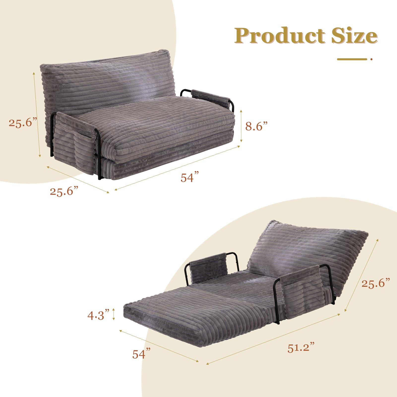MAXYOYO Adjustable Lazy Floor Sofa - 5 Position Foldable Sleeper Chair with Armrest, Grey | Comfortable Floor Lounger for Living Room, Bedroom & Small Spaces | Perfect for Reading, Napping & Relaxing